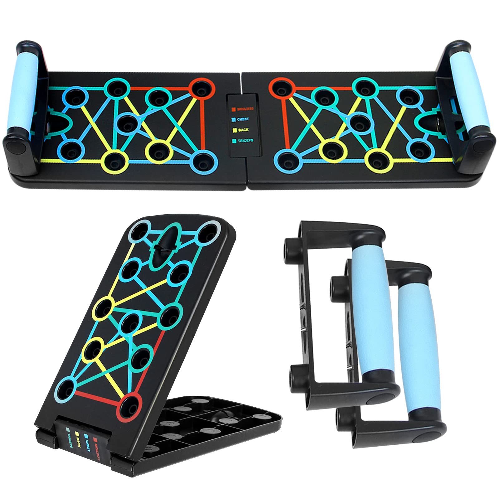 Artanchao Push Up Board,17 in 1 Press Up Board Pieghevole Portatile con Maniglia Gomma,Tavola per Flessioni per Allenamento Muscolare, Esercizi a Palestra o Casa