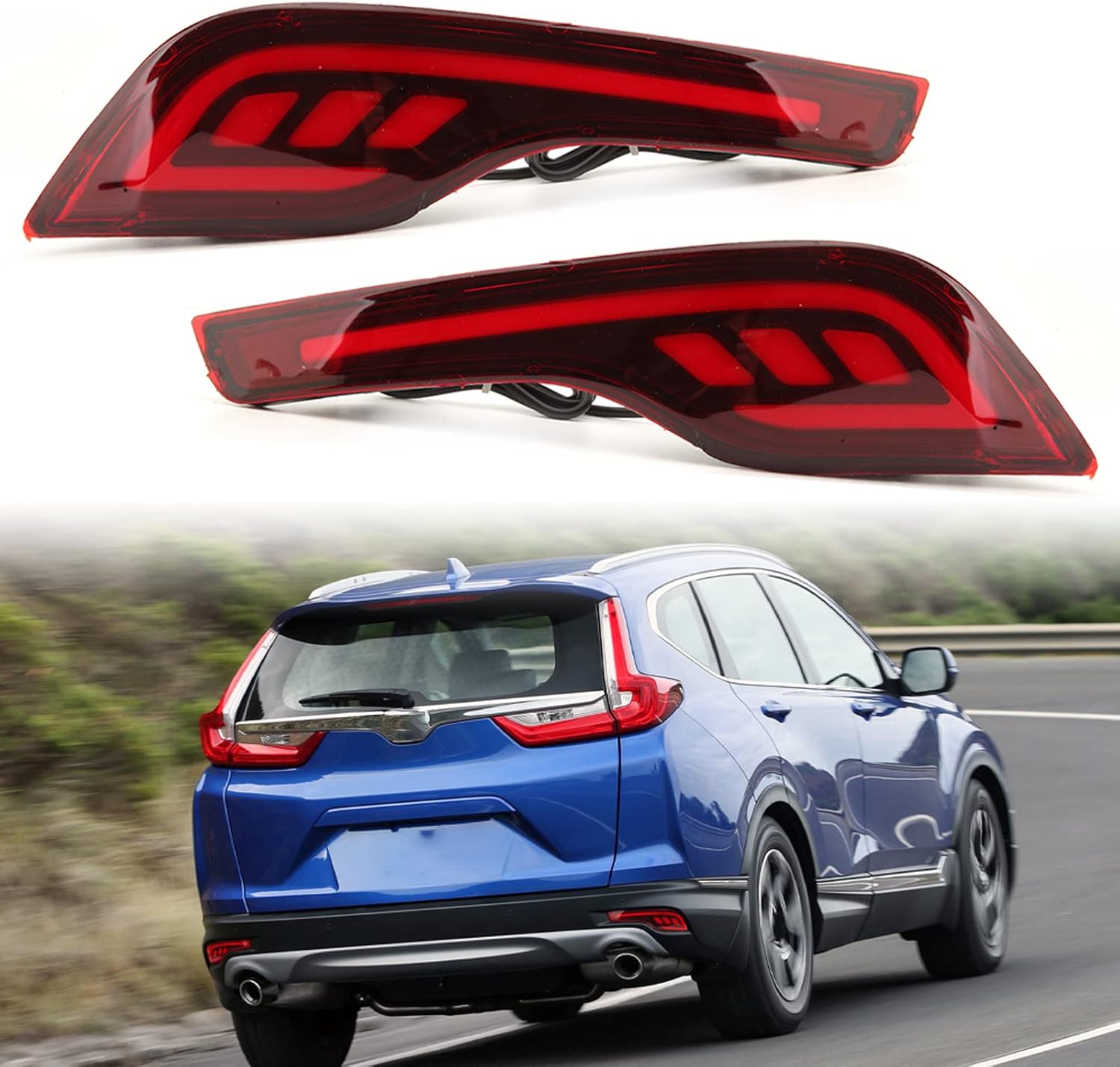 Clidr Red LED Rear Bumper Reflectors Fog Brake Tail Light Lamps Kit for