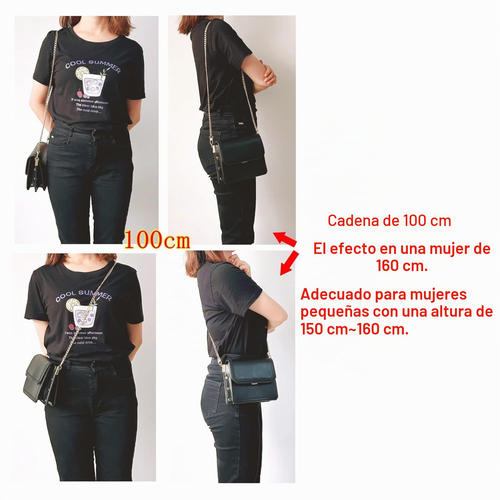 JZK Cadena de Metal 100cm para Bolso - Correa de Hombro Dorada con Hebillas