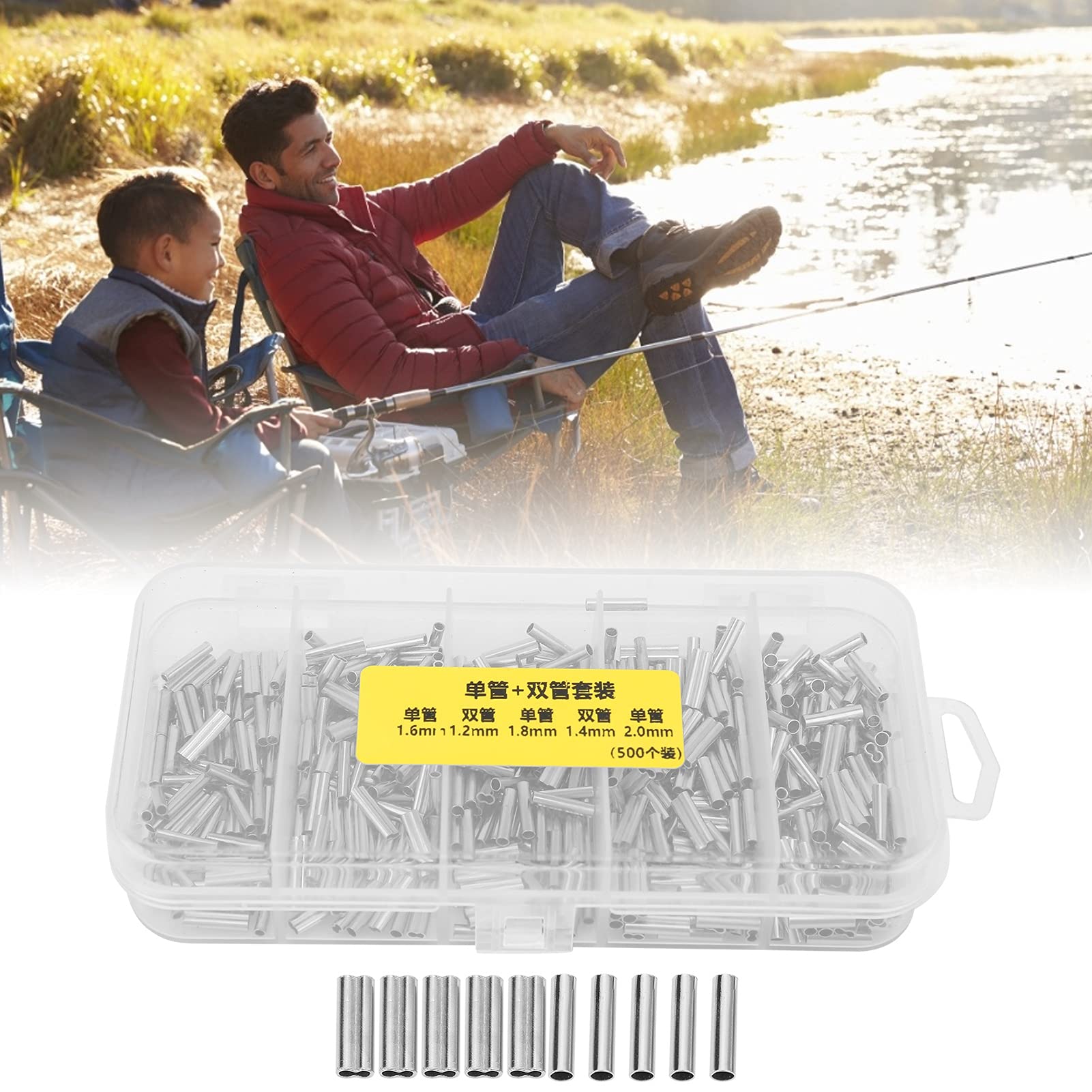 500PCS Manguito prensador de Doble Barril Individual, Mini Kit de Conector de Manguitos prensados ​​de Cobre Conector de Tubo de Cobre para Cable de línea de Pesca, para Accesorios de Equipo de Pesca
