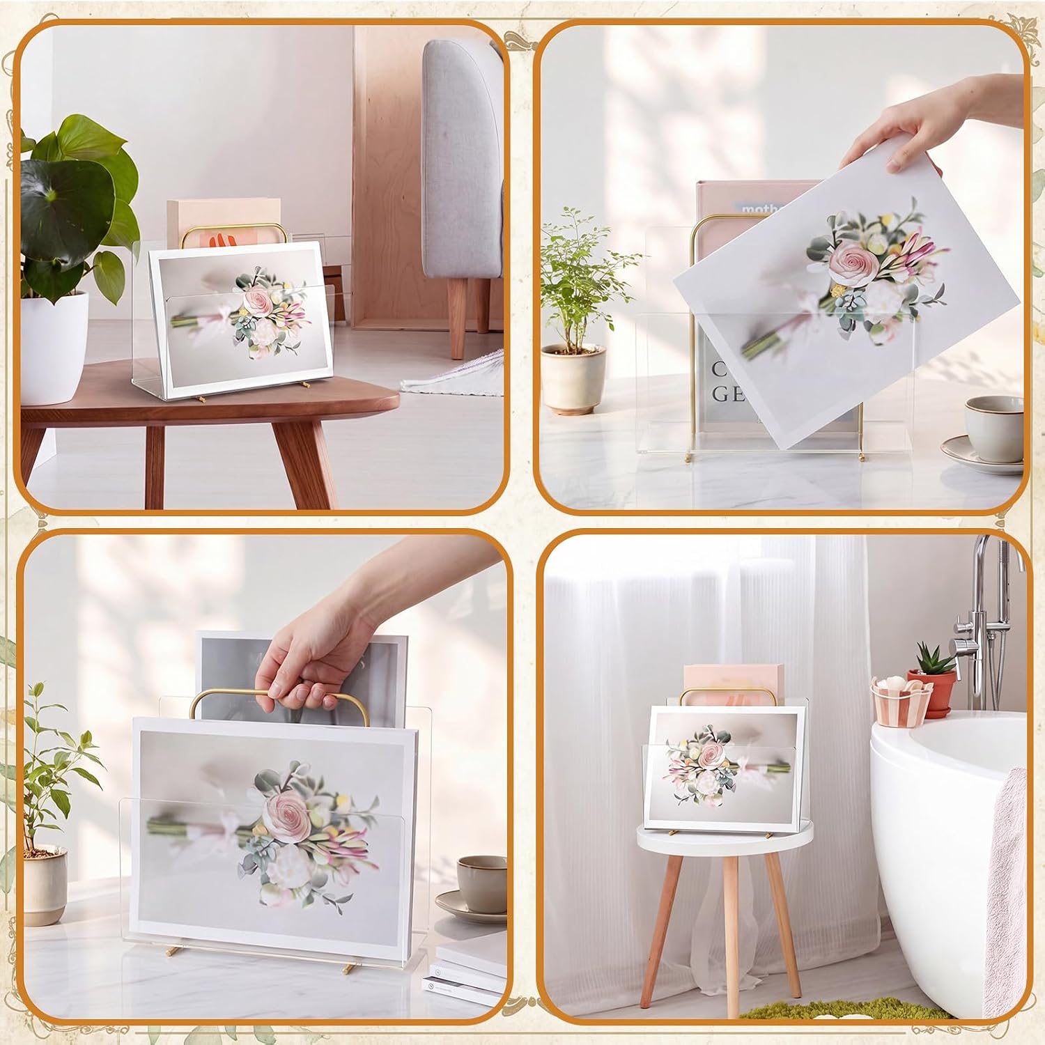 SiliFine 1 Pcs Acrylic Book Holder Stand with Metal Frame Clear Acrylic Magazine Book Metal Rack Magazine File Holder for Desktop Office Home