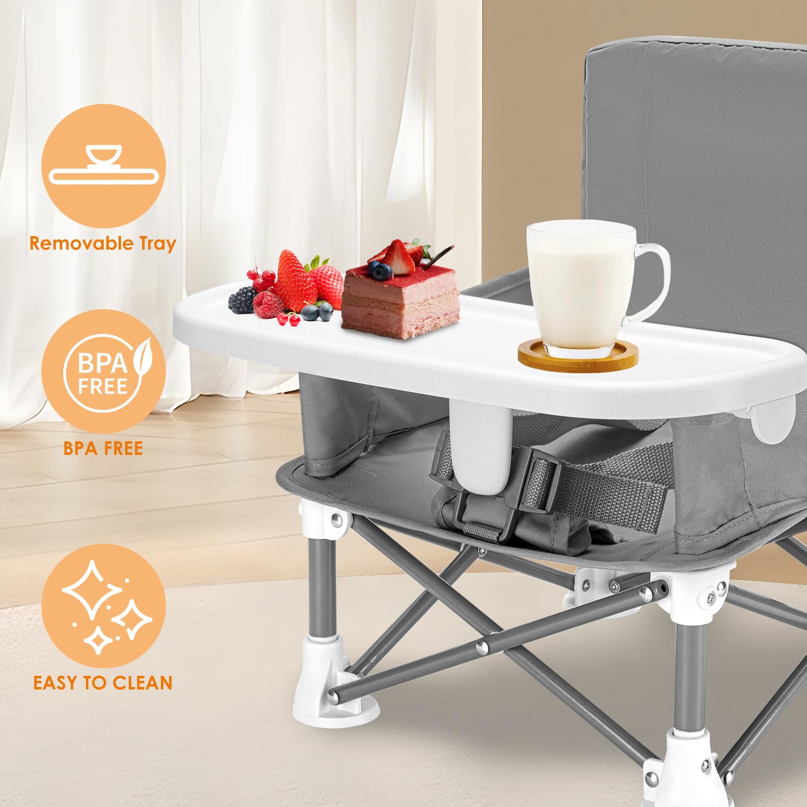 MFSLOVE Portable Booster Seat with Feeding Tray for Babies Toddler Booster Seat for Dining Baby Feeding Seat Baby Camping Chair,Travel Chair for 6 Months to 3 Years - Image 3