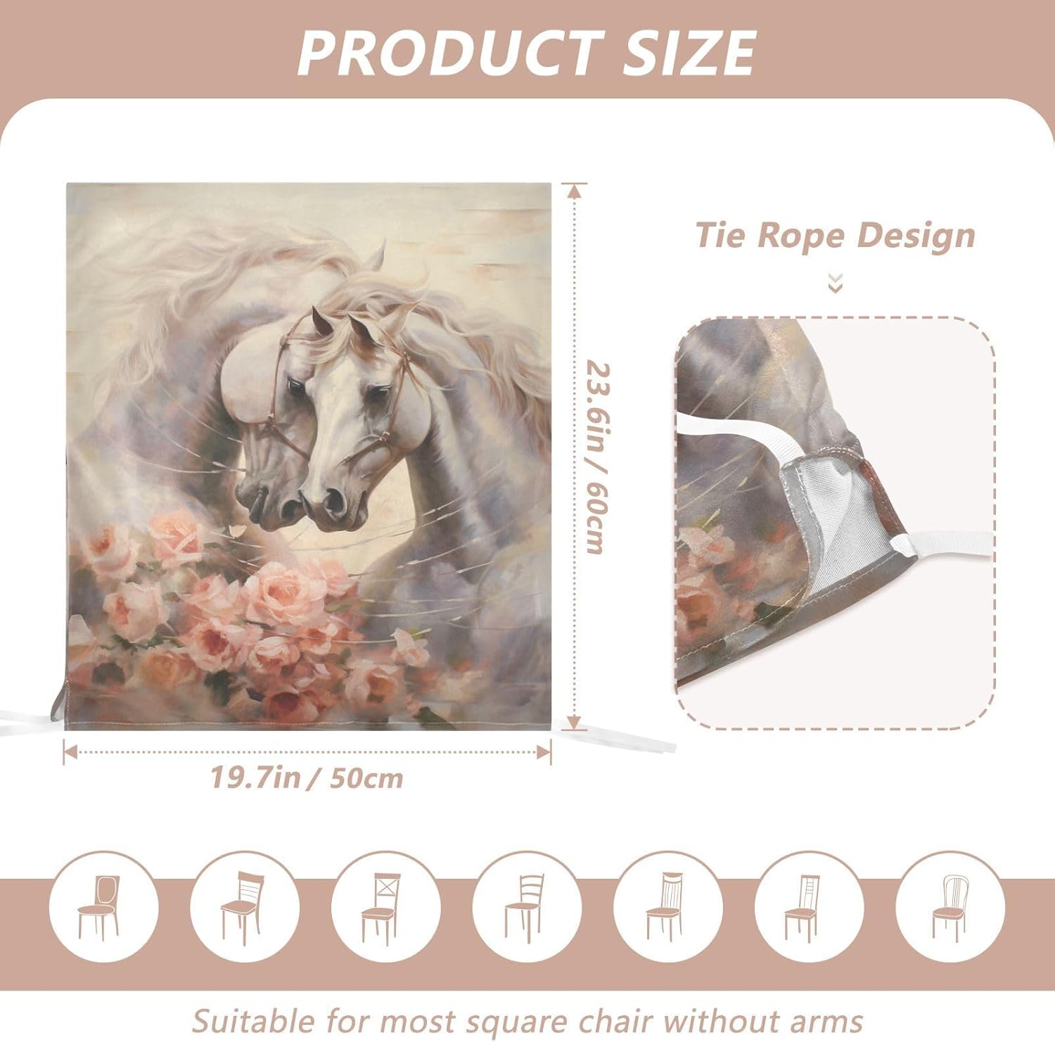 ALAZA Romantic Horse Flowers Chair Back Cover Set of 6, Washable Reusable Removable Chair Slipcovers Decorative Chair Cover for Home Kitchen Wedding Party