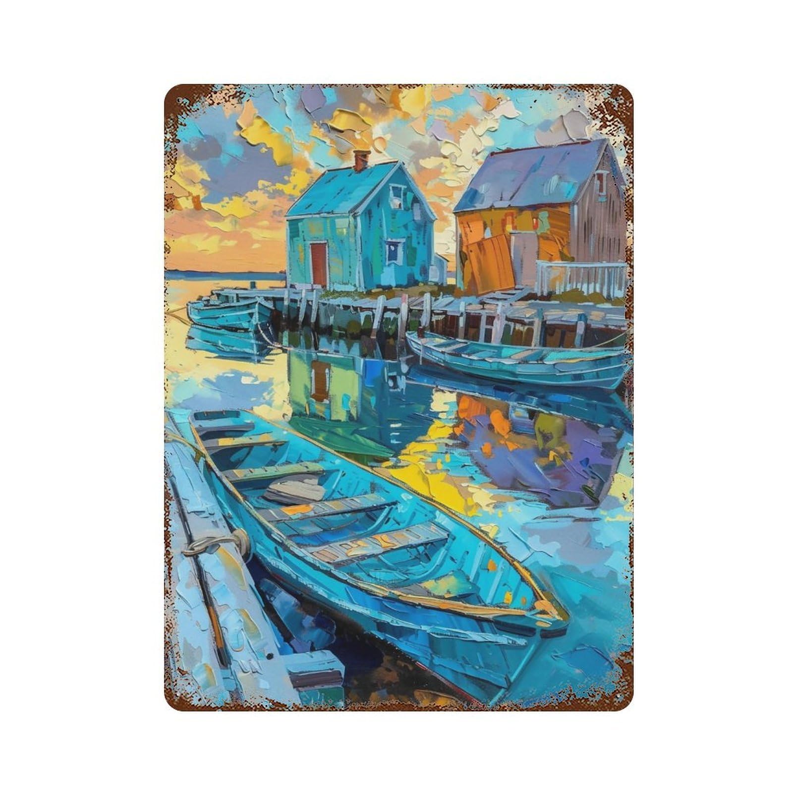 HDURYEYRYY Geometric Harbor Sunset Sailboat 02 Wall Retro Iron Vintage Art Metal Tin Sign Poster Modern Home Cofffee Club Art Bar Shop Decor Style 40x30cm