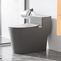 Woncheael Gray One-Piece Elongated Toilet Dual Flush 1.6/1.1 GPF Tall Comfort Seat 12" Rough-In UF Soft Close