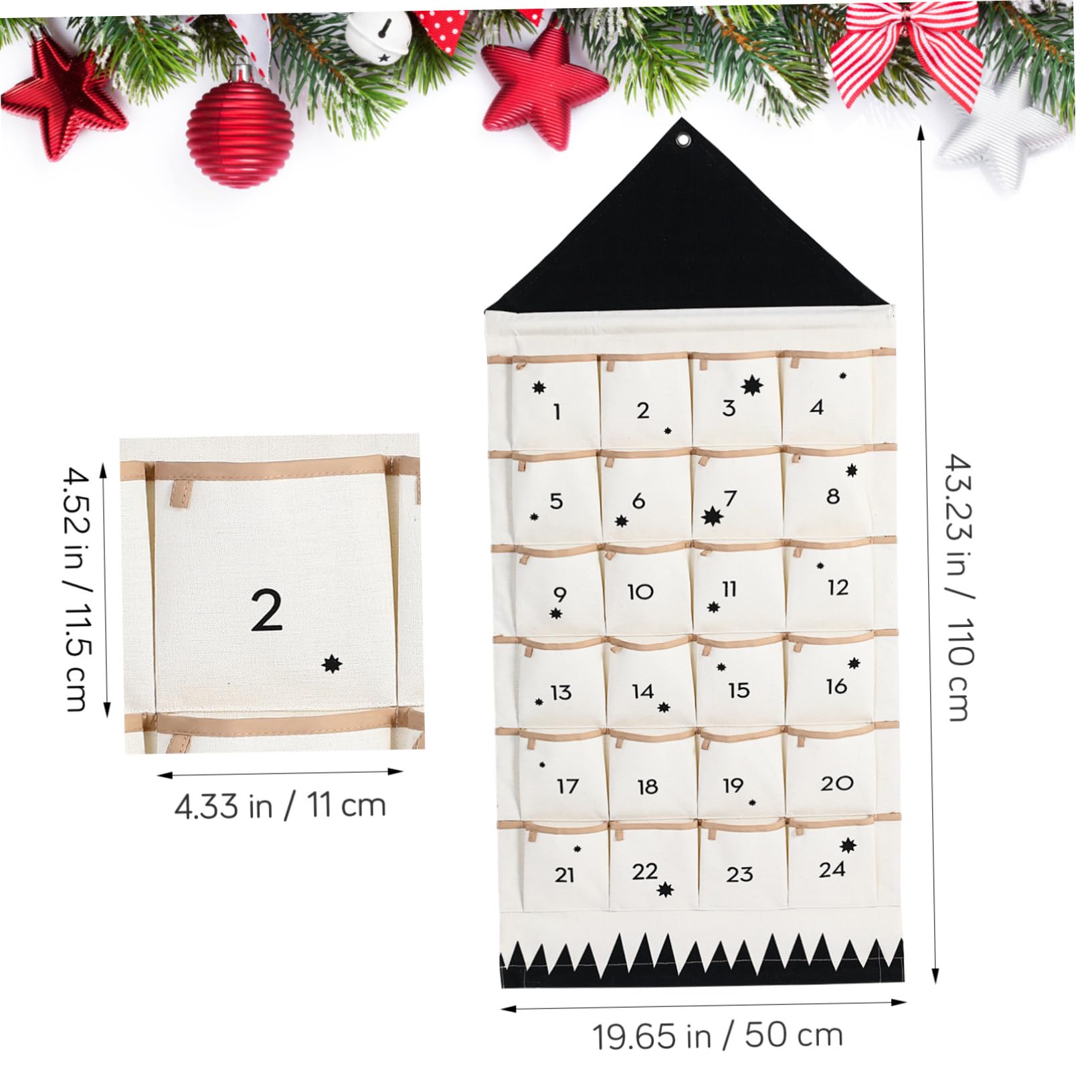Wandbehang Adventskalender Tasche Taschen Lagerung Baumwollstoff Weihnachtsdekor einfach aufzuhängen