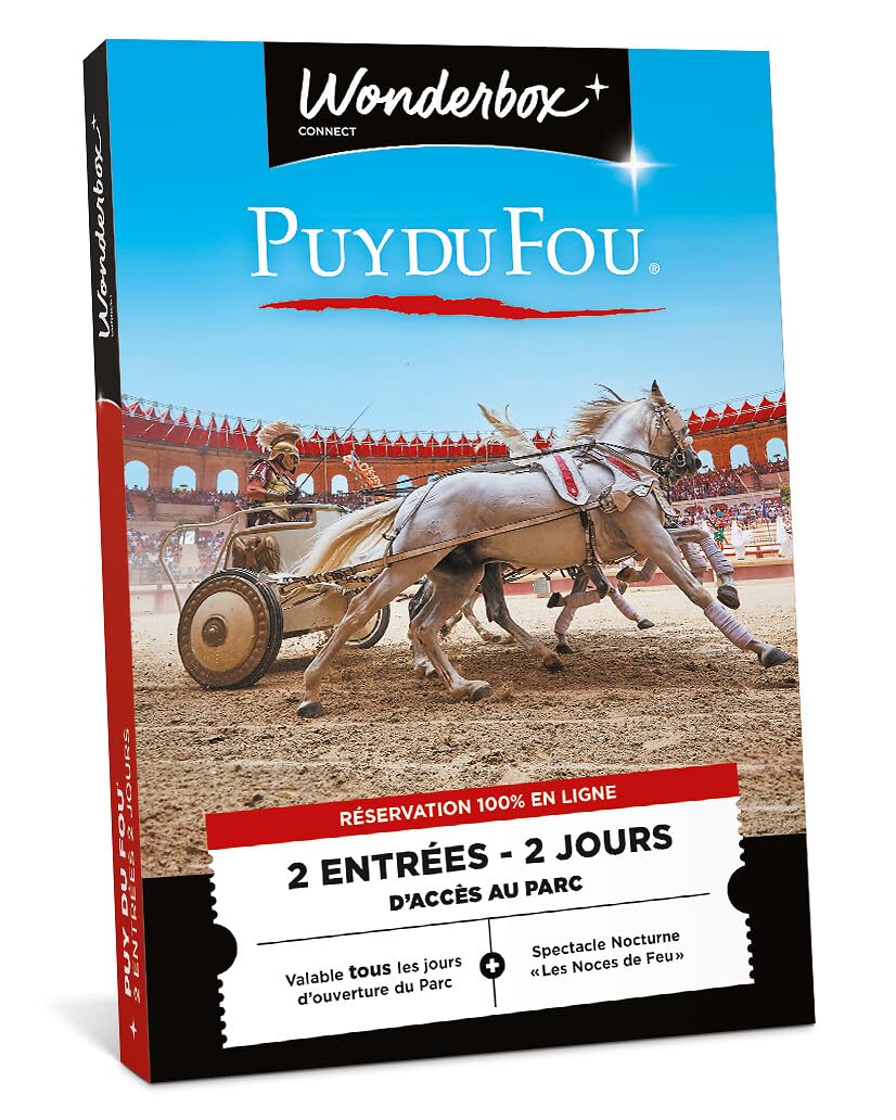Wonderbox Connect - Coffret Cadeau - PUY du Fou - 2 Jours - 2 entrées pour 2 Jours - Spectacle Nocturne Les Noces de Feu Inclus - Parc à thème - Validité 27 Mois