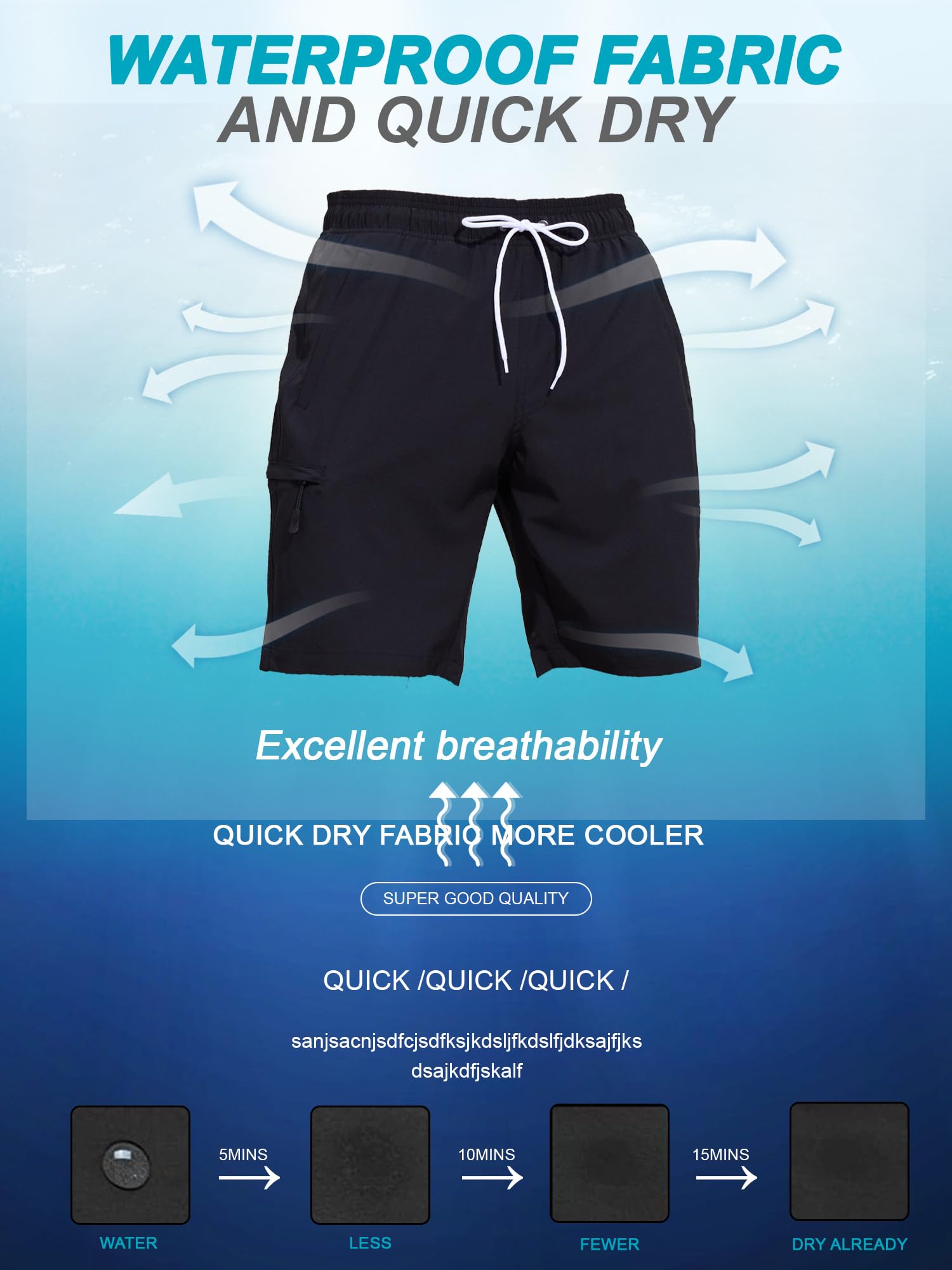SILKWORLD Herren-Badehose mit Kompressionsfutter, schnell trocknend, 22,9 cm, für Sommer, Strand, Badeshorts mit Reißverschlusstaschen
