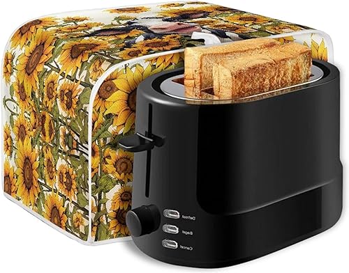 Miniatura 7 de Baxinh Girasol vaca impreso tostadora cubierta 2 rebanada fabricante de pan cubierta, Anti huella digital horno polvo cubierta, pequeño aparato de