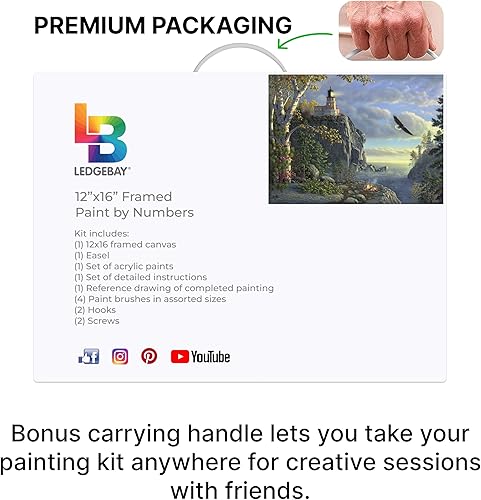 Miniatura 8 de Ledgebay - Pintura por número para adultos  Kits de pintura por números, pintura sin arrugas por números para adultos principiantes, 12 x 16