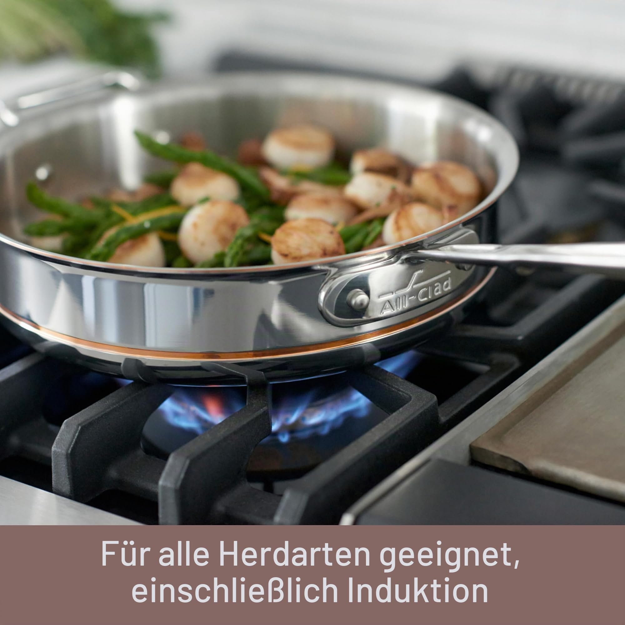 All-Clad 6204SS EURO Copper-Core Stielkasserolle mit Griff und Deckel, Topf 3.8 L, 20.3 cm