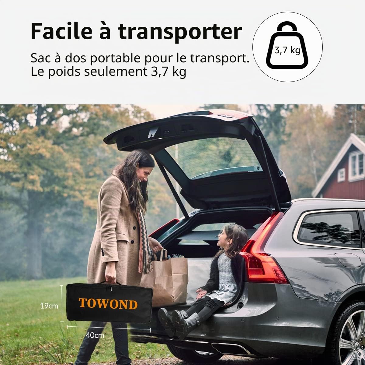 Towond Écran de Projection 120 Pouces Portatif 16:9 HD avec Support et Sac de Transport