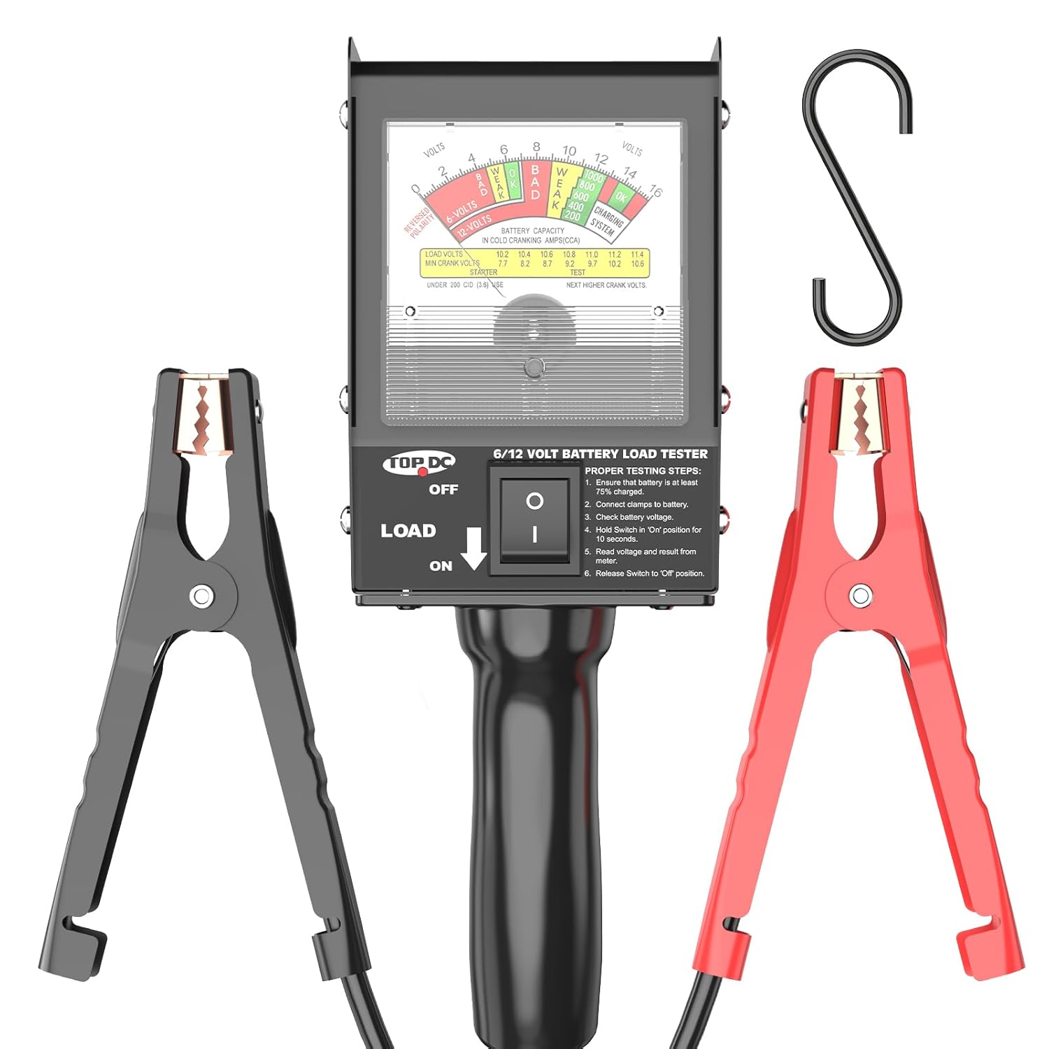 TOPDC 3181 Pro 130 Amp Heavy-Duty Battery Load Tester for 6V & 12V Automotive Batteries, with Anti-Slip Clamps