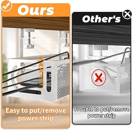 Miniatura 2 de Bandeja de organización de cables para debajo del escritorio, organizador de cables de escritorio de acero sin taladro, bandeja de gestión de cables