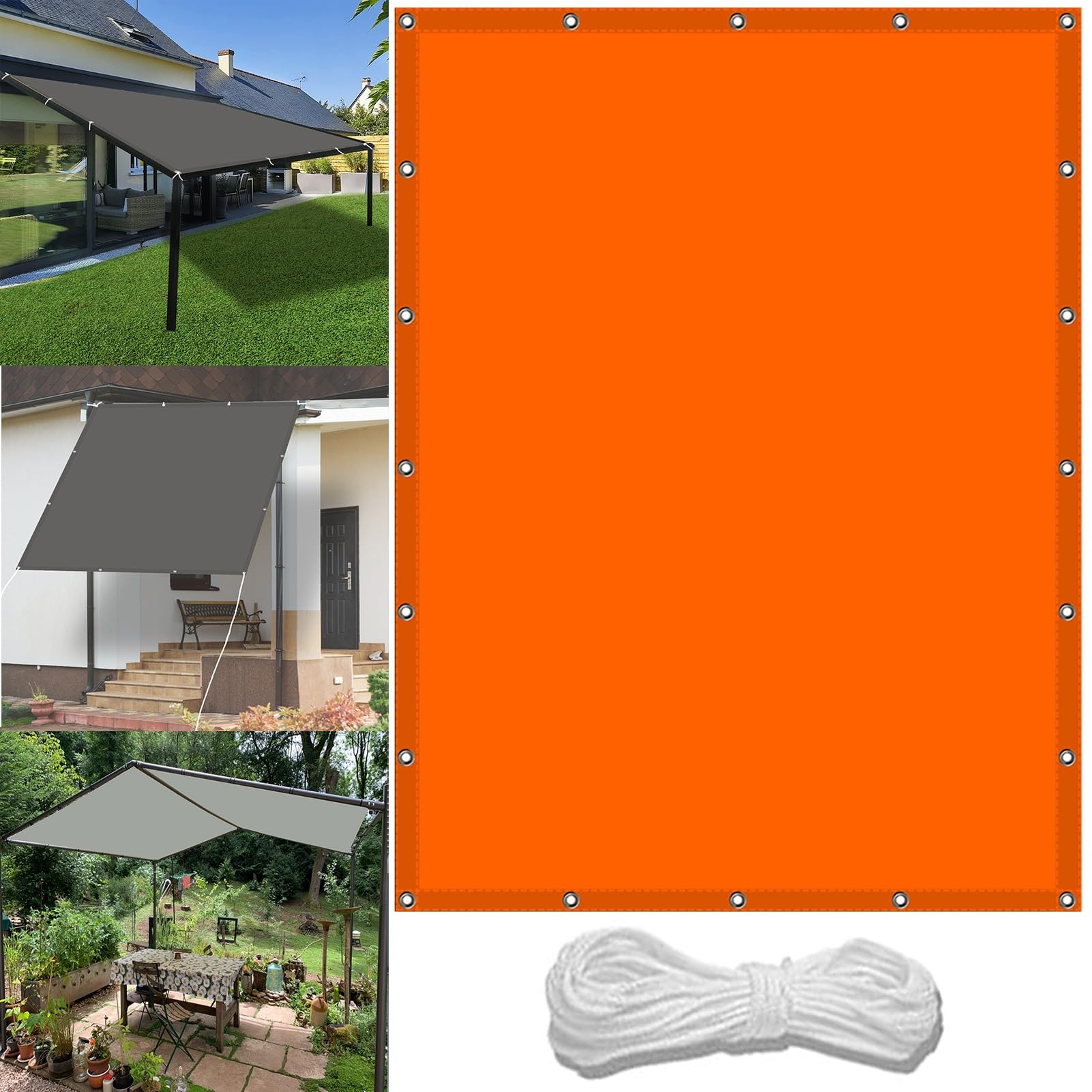 GLDYTVF Waterproof Patio Shade Sail 2x3.6m (6.6x11.8ft) Orange Sunshade Pergola for Yard Backyard Lawn UV Block Weather Resistant Grommets Free Rope