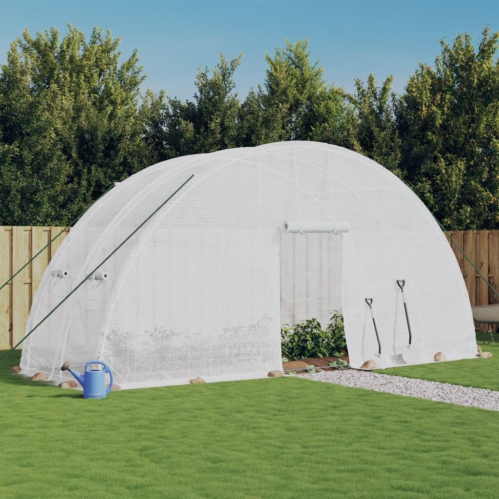 Homgoday Invernadero con Estructura de Acero Blanco 12 m² 6x2x2,85 m, Invernadero Caseta Jardín Terraza Plantas Semilla Cultivo Huerto Verduras Cubierta Casero