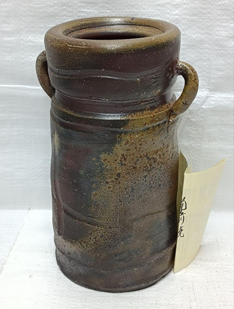 Amazon.co.jp: 備前焼 乗松俊行作 彩釉耳付花入 花器 花瓶 飾り壺  