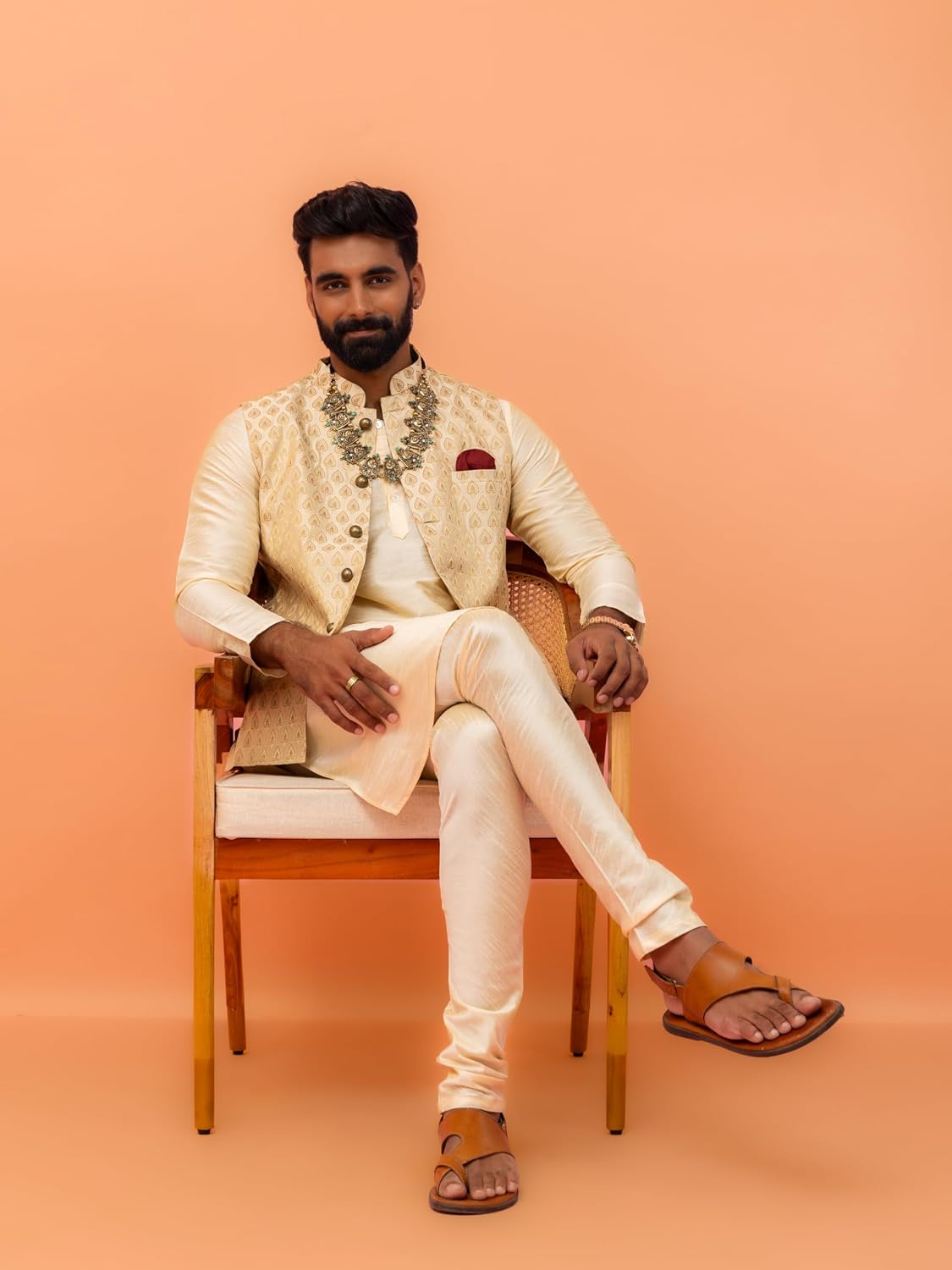 KISAH Men Regular Nehru Jacket KA-5099-42 Cream