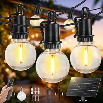 ZJOJO 100ft Solar String Lights Outdoor Waterproof Patio Lights with Remote, Dimmable & Timable, USB-C, G40 Shatterproof Bulbs, 31 LED Solar Powered Hanging Lights for Garden, Backyard, Camping, RV, Pool