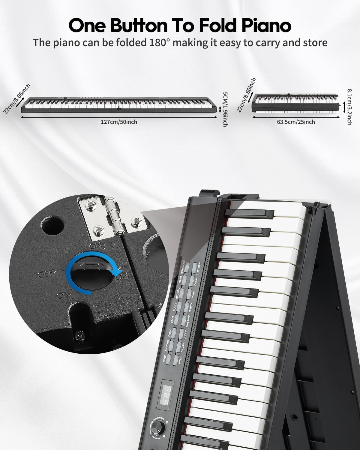 STRICH Piano numérique pliable à 88 touches avec touches sensibles semi-lestées, ensemble de piano électrique portable pour débutant, ensemble avec pédale de sustain, écouteurs, repose-musique, SEP