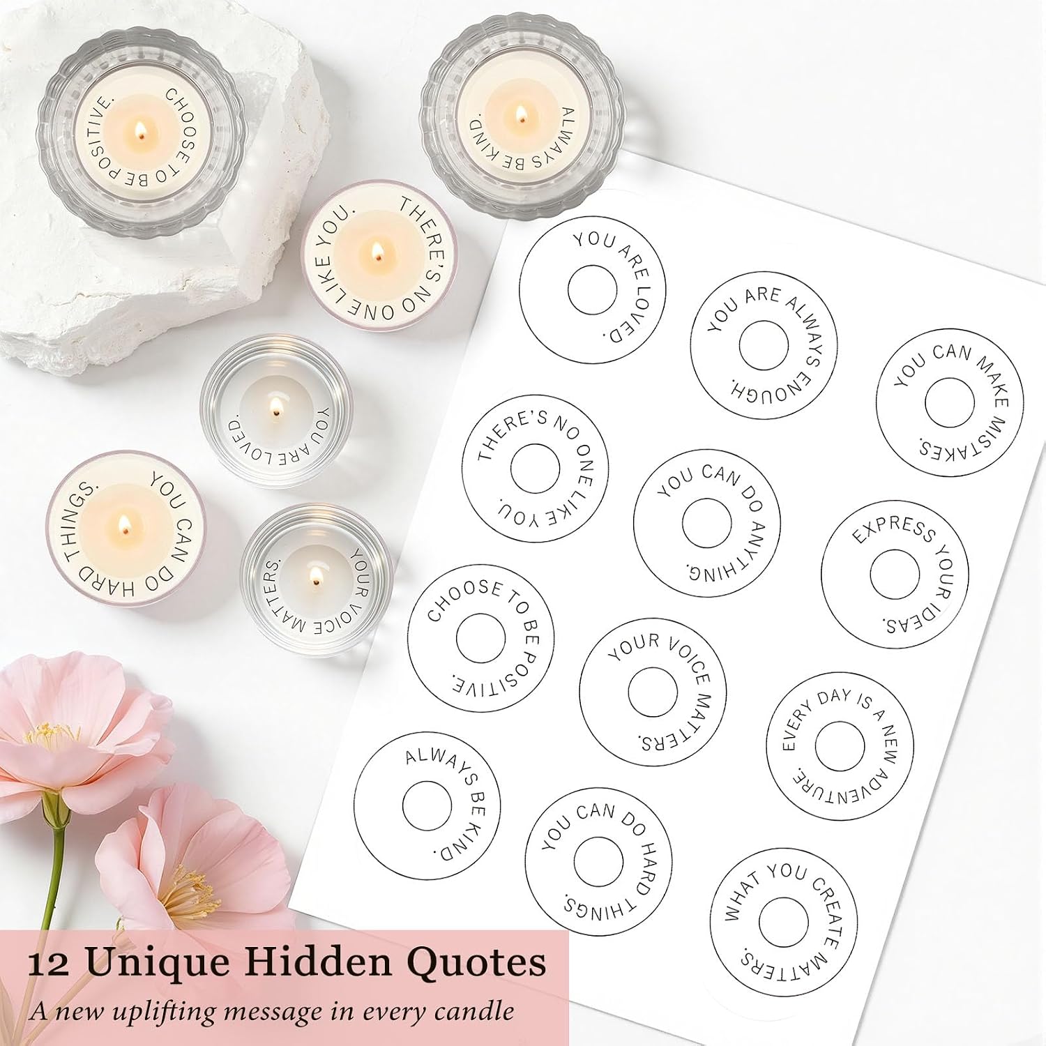TUZELIYA Candle Gifts for Women, 12 Pack Secret Message Candles with 12 Scents, Birthday Gifts for Women, GirlfriendGifts for Her, Scented Tealight Candle Set with Gift Box & Card