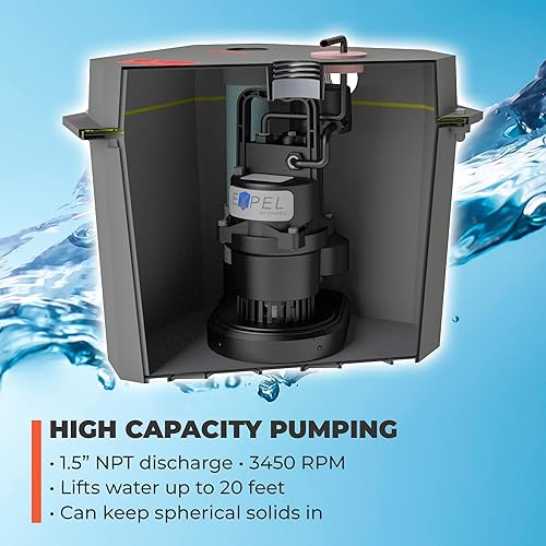 Miniatura 4 de Barnes 147362 Modelo ESB33LT Sistema de bomba de sumidero de bandeja de lavandería premontada con bomba ESB33, 13 HP, 120 V, 45 GPM, descarga de 1.5