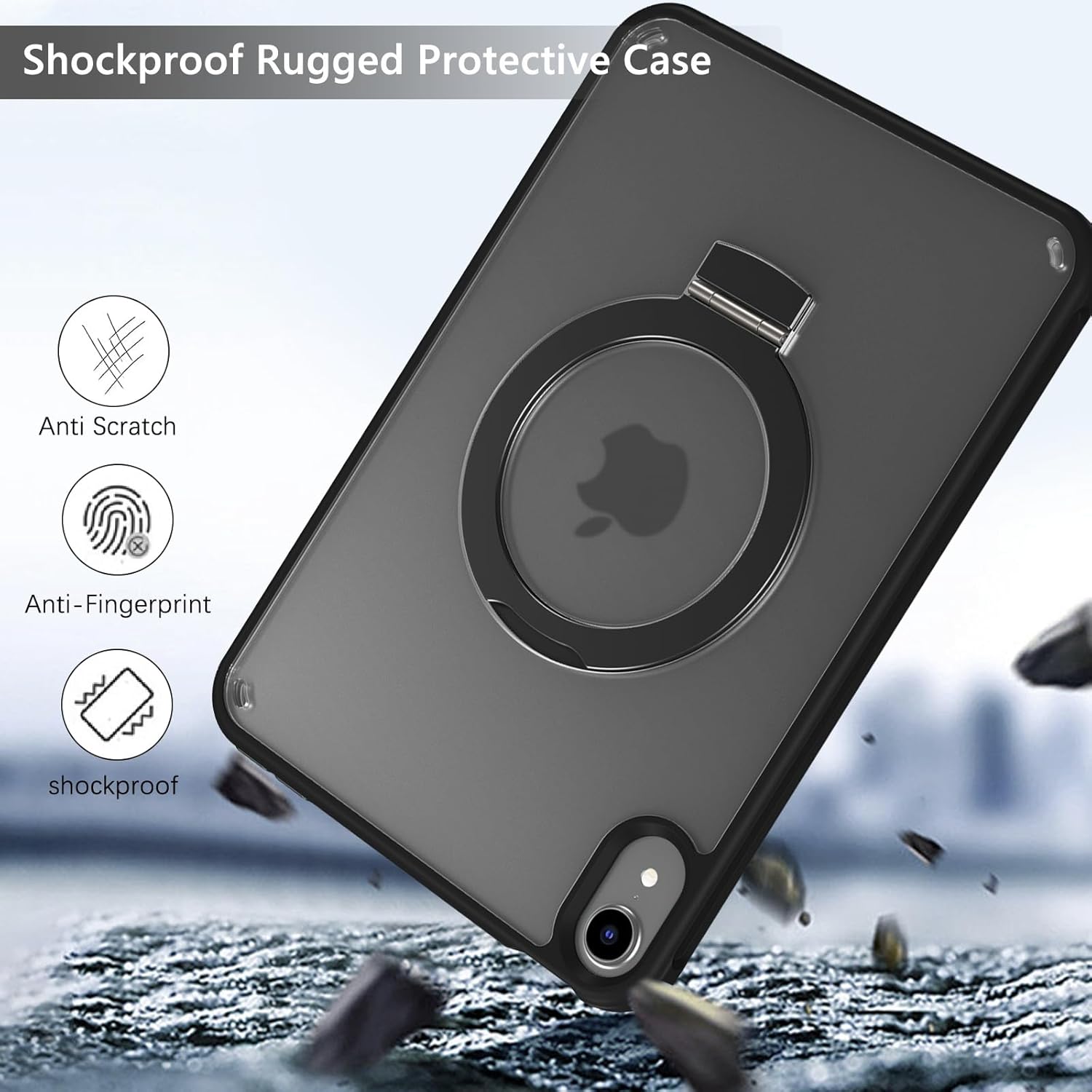 GUAGUA for iPad Mini 7 Case 2024 (A17 Pro), iPad Mini 7th/6th Generation Case with Stand(2024/2021) 8.3'' Translucent Matte Back Slim Shockproof Protective Kickstand Case for iPad Mini 7th/ 6th, Black