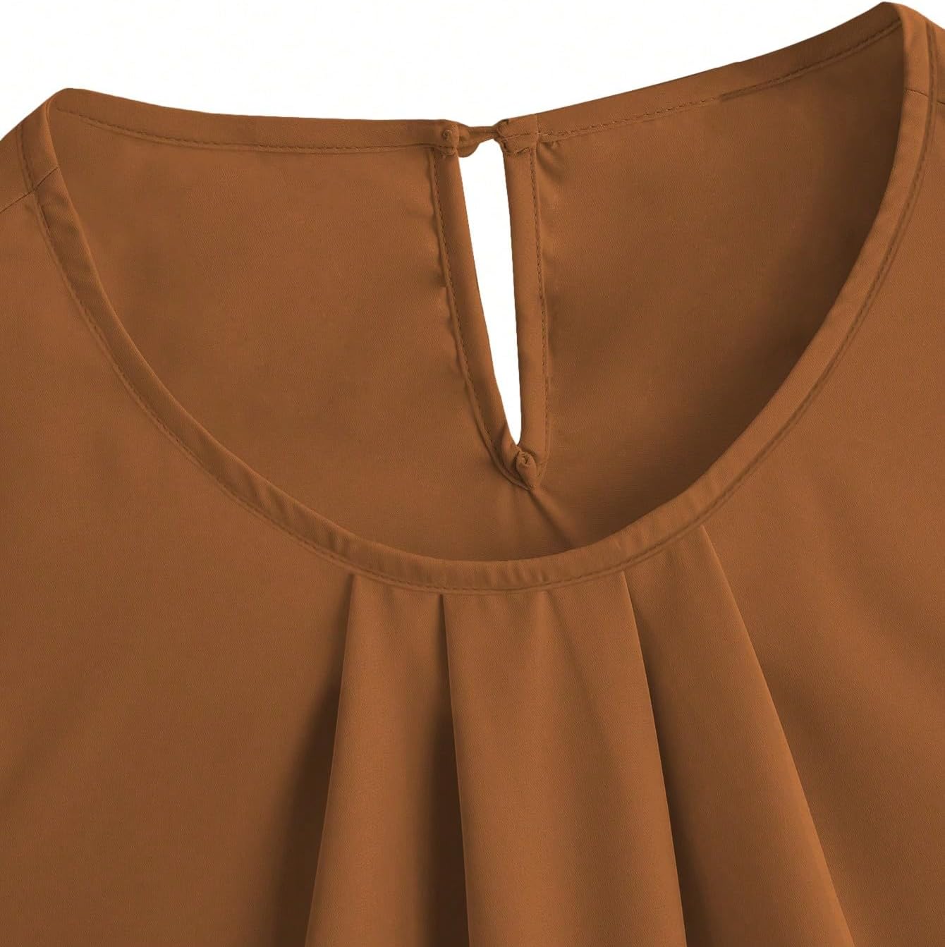 Milumia Women's Casual Round Neck Basic Pleated Top Cap Sleeve Curved Keyhole Back Blouse - Image 6