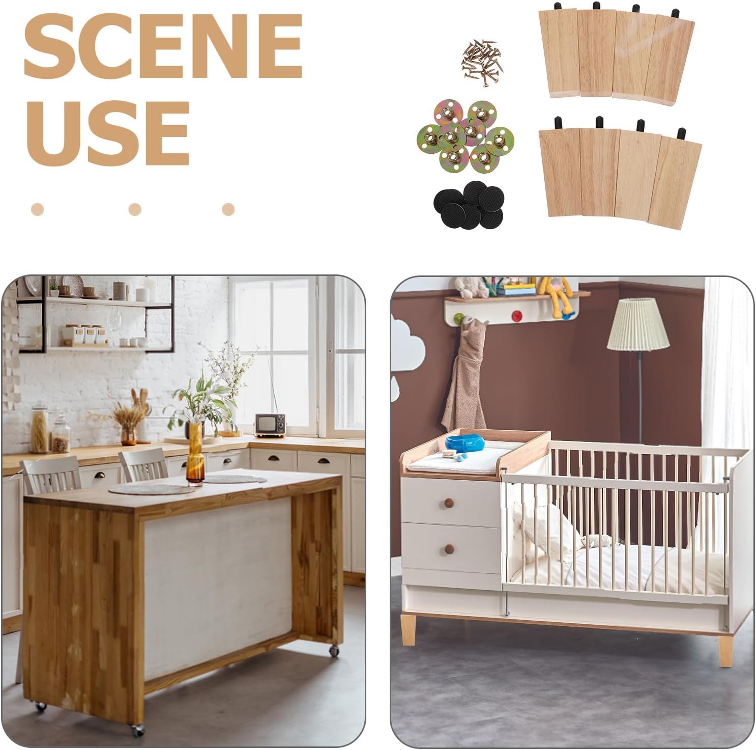 8Pcs Furniture Legs 4 Inch Square Solid Wood Couch Legs Replacement Sofa Feet Mid Century Furniture Feet for Armchair Bed Dresser Cabinet Include Installation Hardware