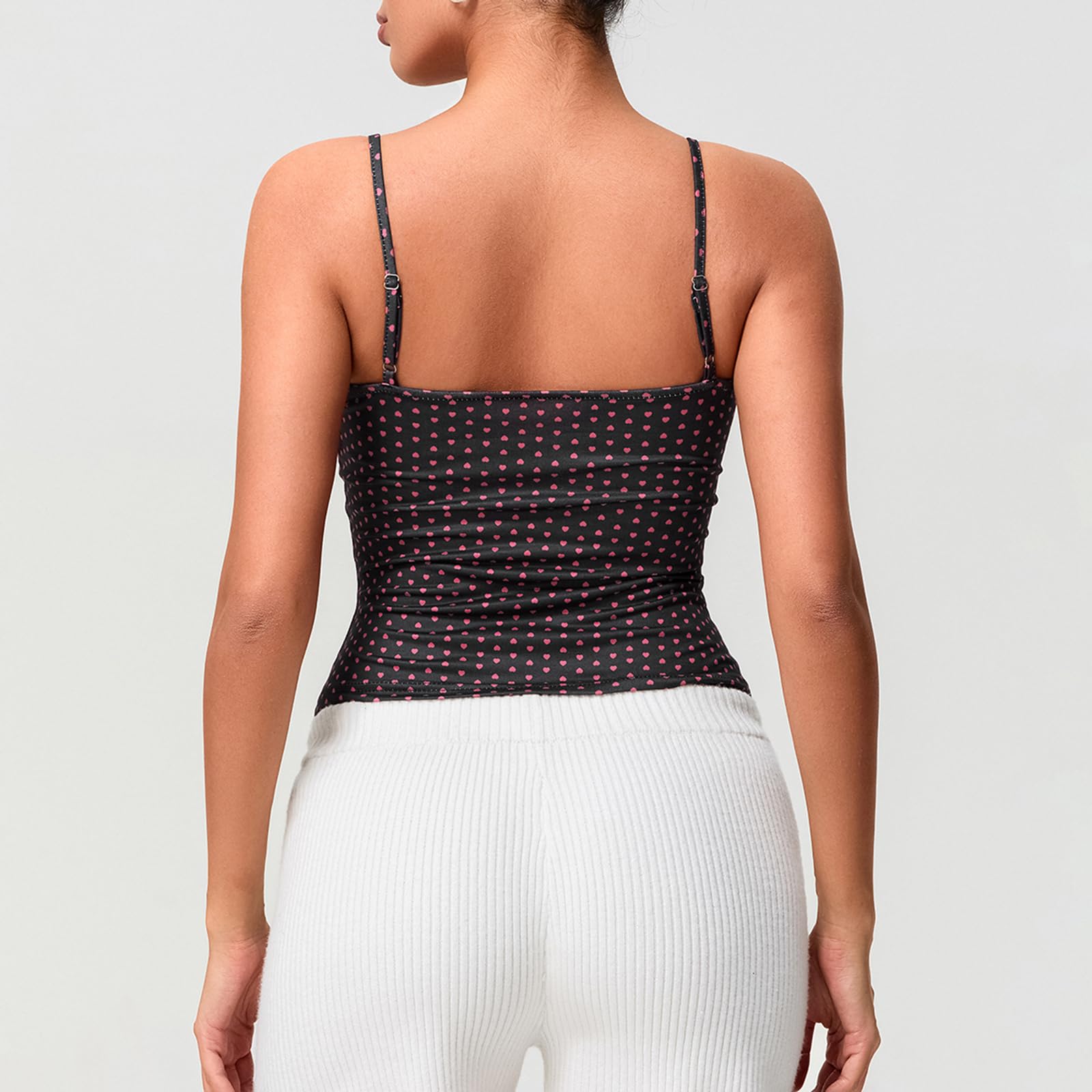 Sexy Outfit Top da Donna Y2K a Pois in Pizzo con Canotta e Scollo a V, Cinturino per Spaghetti, Aderente, Corto, Canotta, Casual Estivo, per Uscire