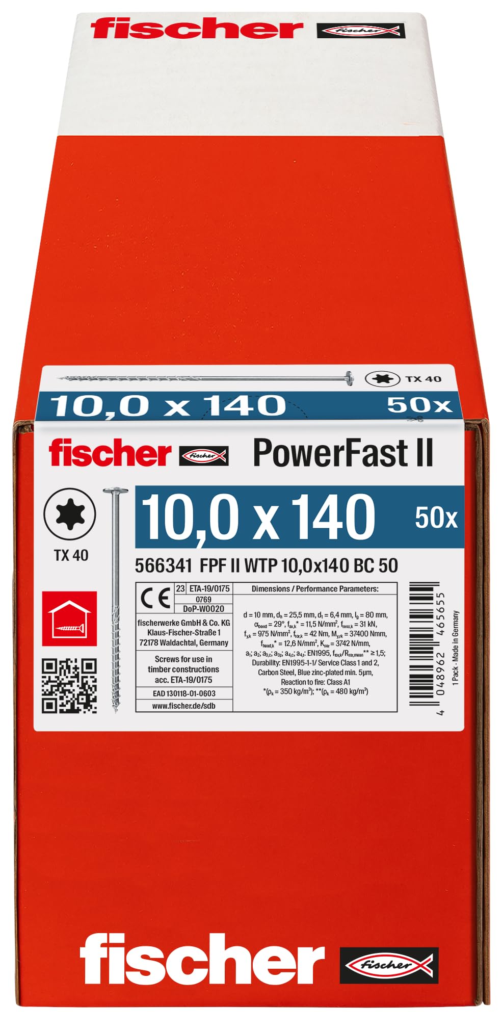 fischer PowerFast II WTP 10.0 x 140, Powerful Wood Screws with Flat Head, Inner Star Receptacle and Partial Thread - Image 2
