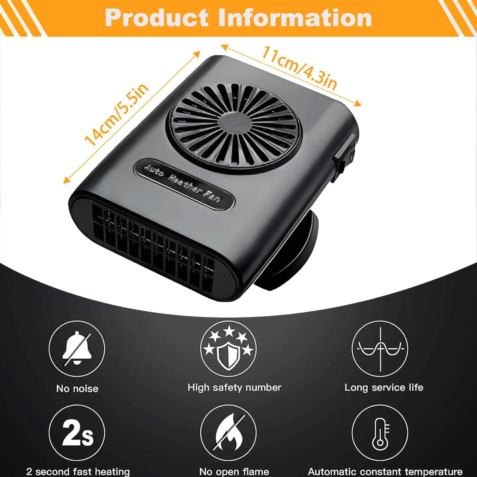 Calefactor de Coche 12V 200W, 2 en 1 Calefactor de Coche y Ventilador de Refrigeración con Rotación de 360 Grados, Descongelador y Desempañador de Parabrisas Calentamiento Rápido para Coche