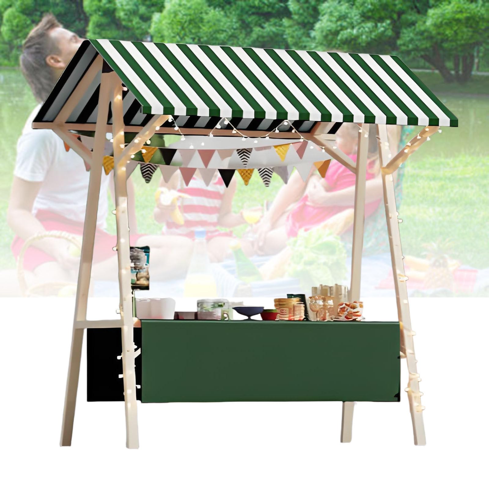 Genérico Carro de Camping Plegable, Carrito portátil para Camping, Carrito Plegable para Playa, jardín, Picnic, quiosco Plegable de Madera portátil - Carrito Ligero con toldo para mercados agrícolas