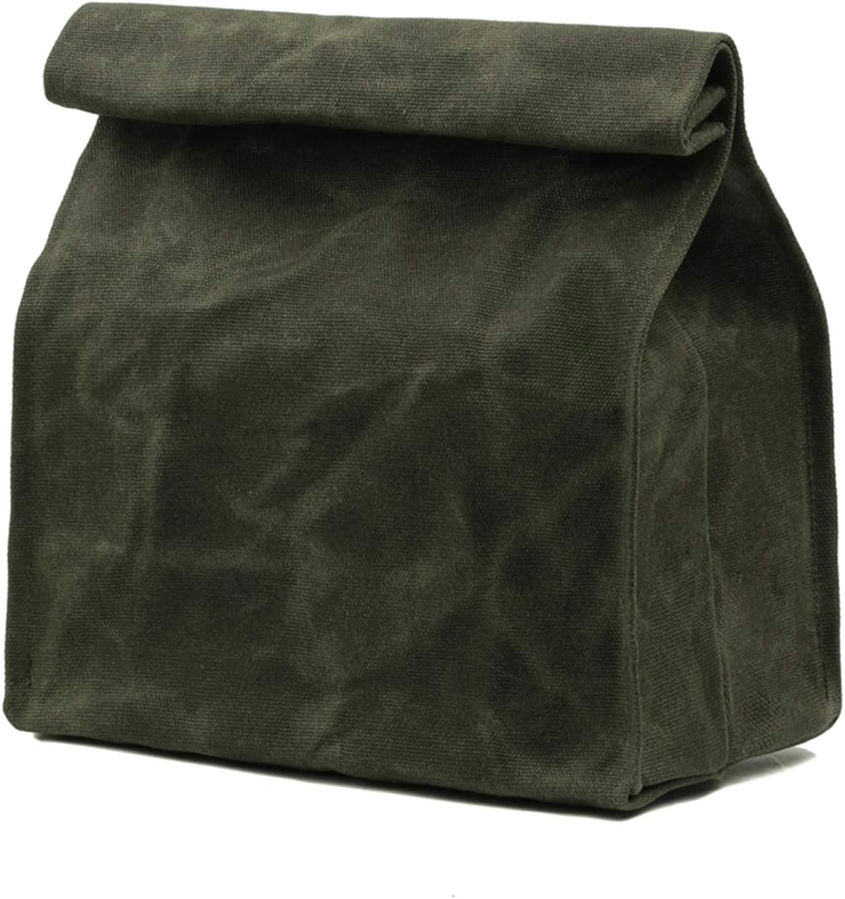 Kaaltisy Heavy Duty 16oz Waxed Canvas Lunch Bag, Foldable Lunch Box with Hook & Loop, Reusable Meal Holder for Men Women - Army Green - Hard Feel