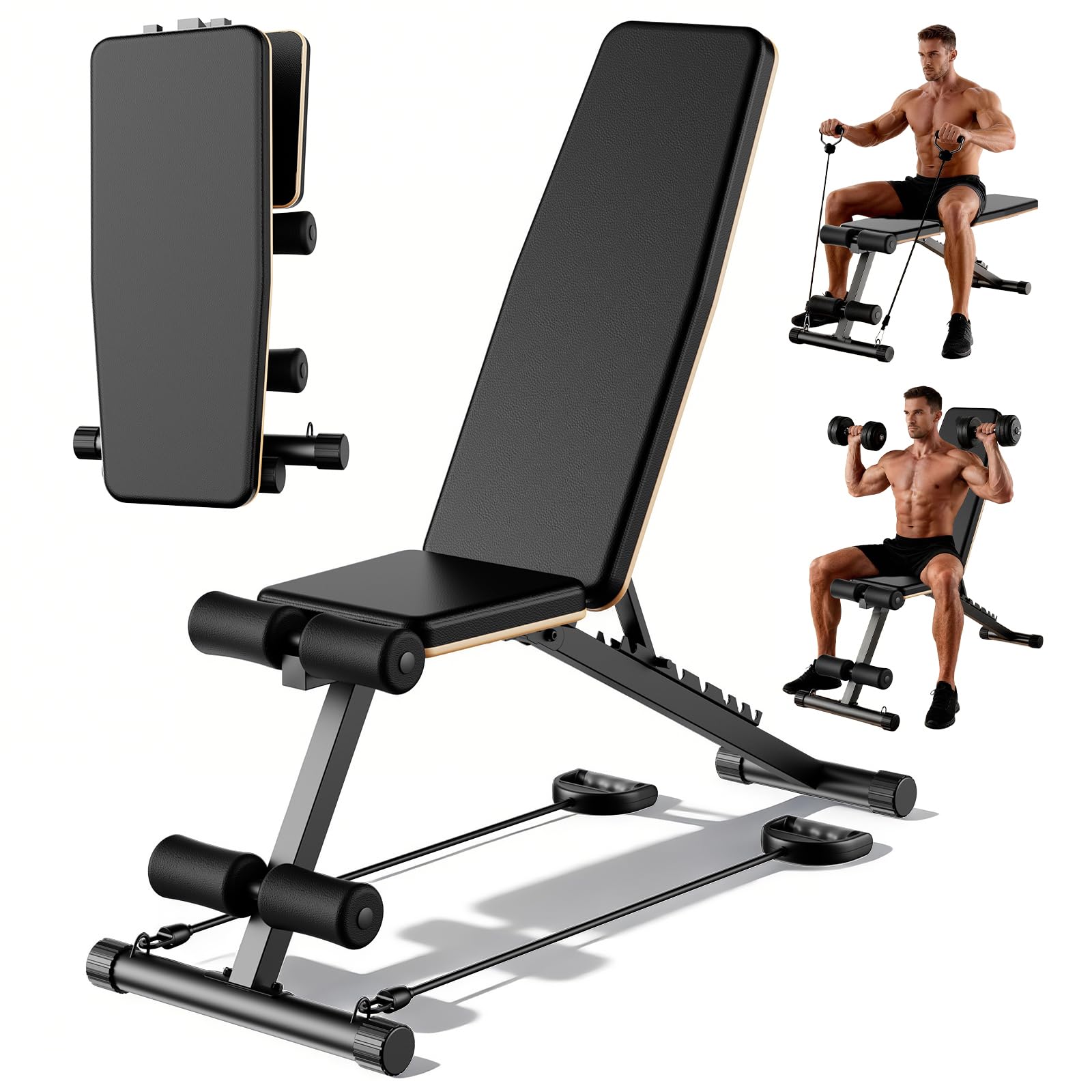 Adjustable Weight Bench for Home Gym 800 Lbs Foldable Workout Bench | 98% Pre-Assembled, 8 Back Adjustable, Wider Seat, for Strength Training Fitness Equipment in Small Space Apartment Room