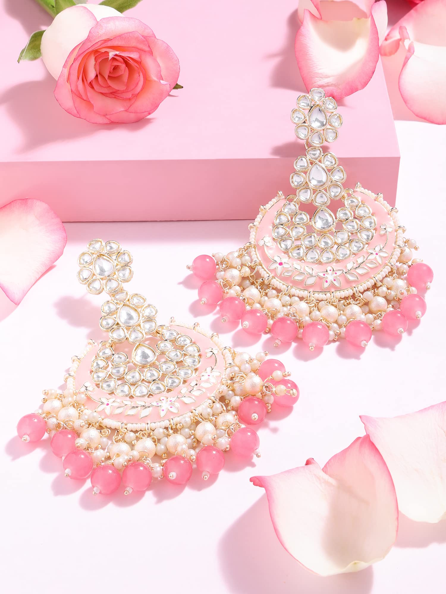 Women's Meenakari Ethnic Kundan & Beads Yellow Dangle Earrings
