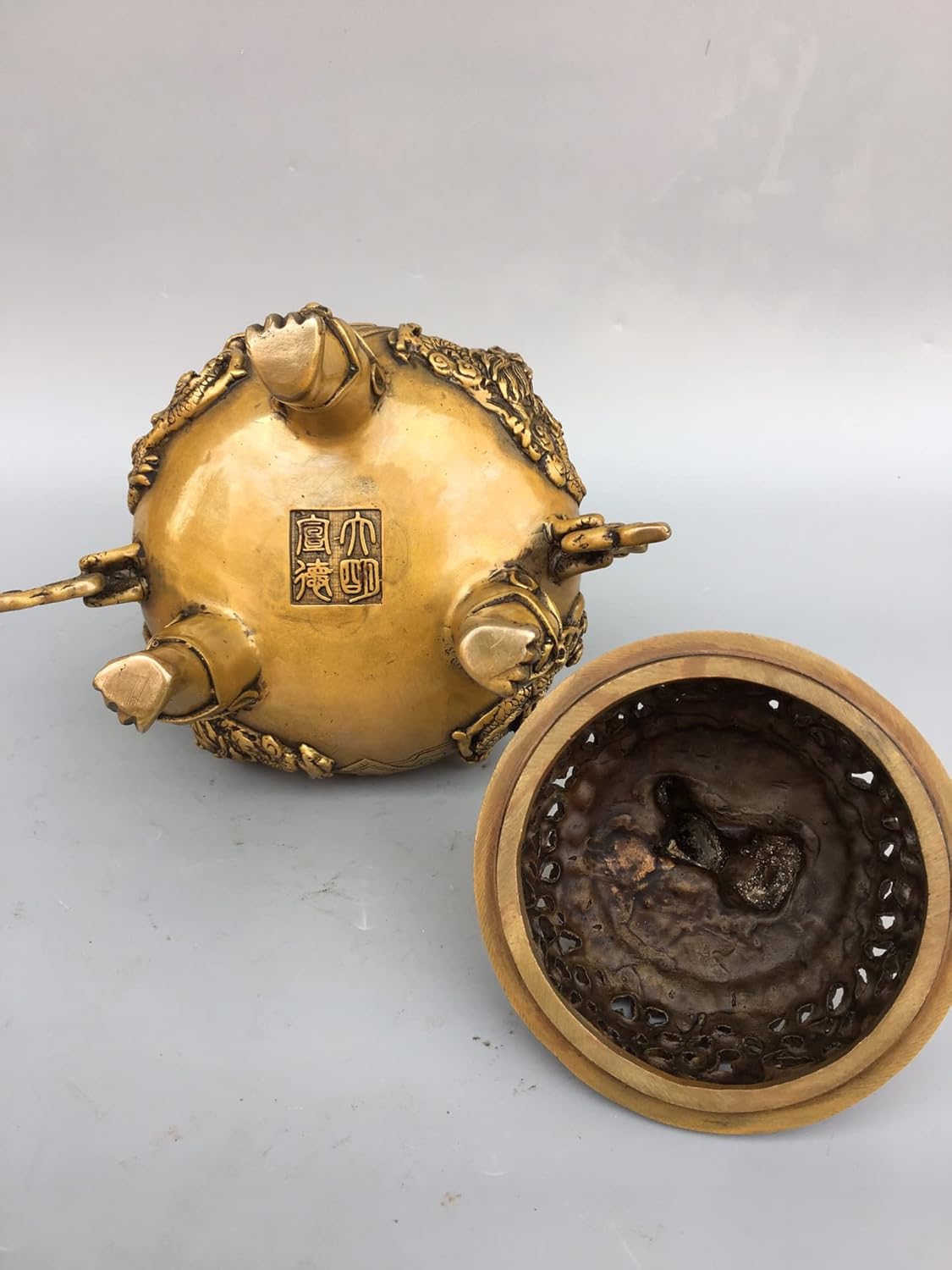 8" Tibetan Temple Collection Bronze Patina Seikos Lion Pan Dragon binaural Three-Legged Incense Burner Ornament Town House Exorcism