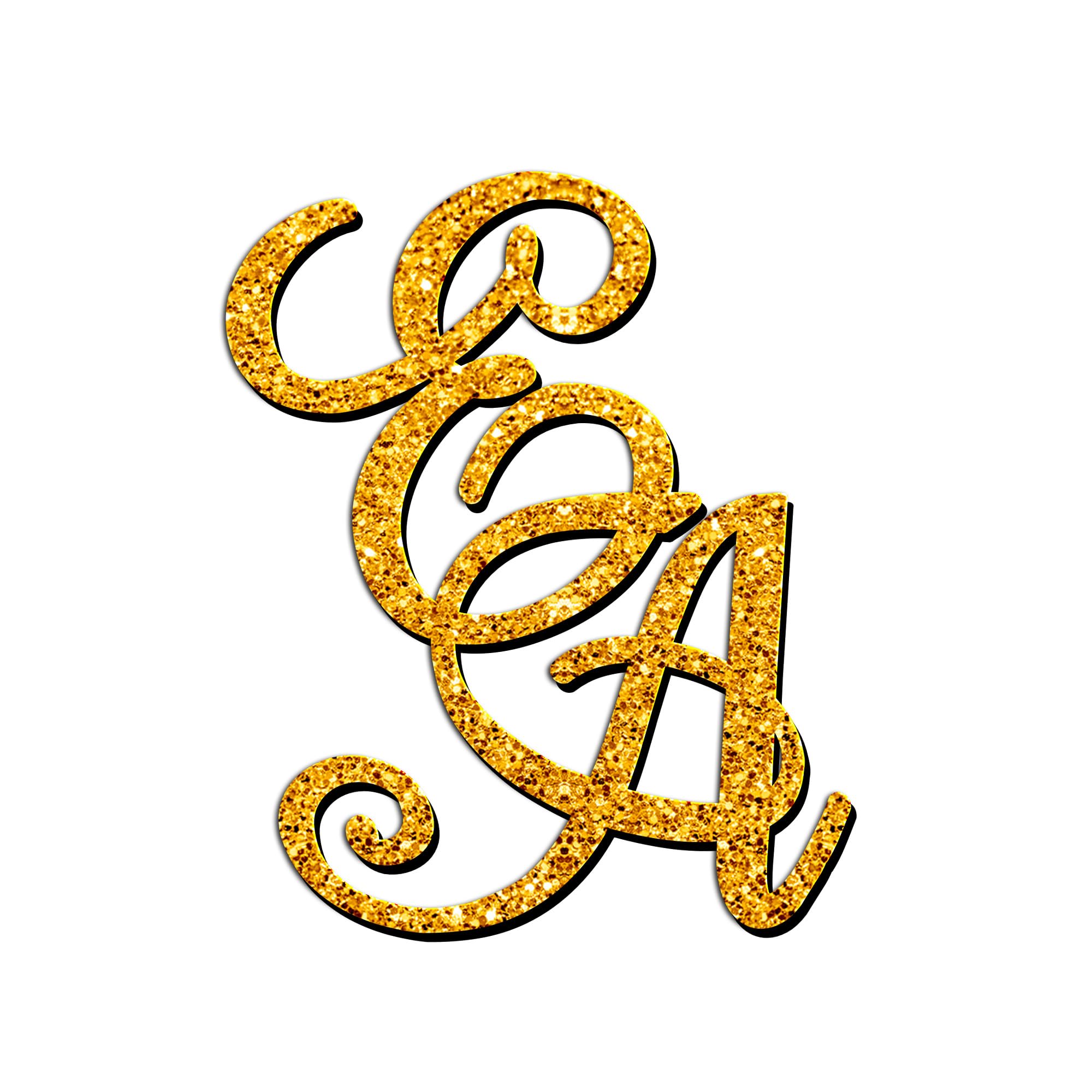 World of Sparkles | Personalized Initials Wedding Celebration Cake Charm Acrylic 3mm Thick and Classy - 3" 4" 5" 6" (Gold Glitter) 5inch