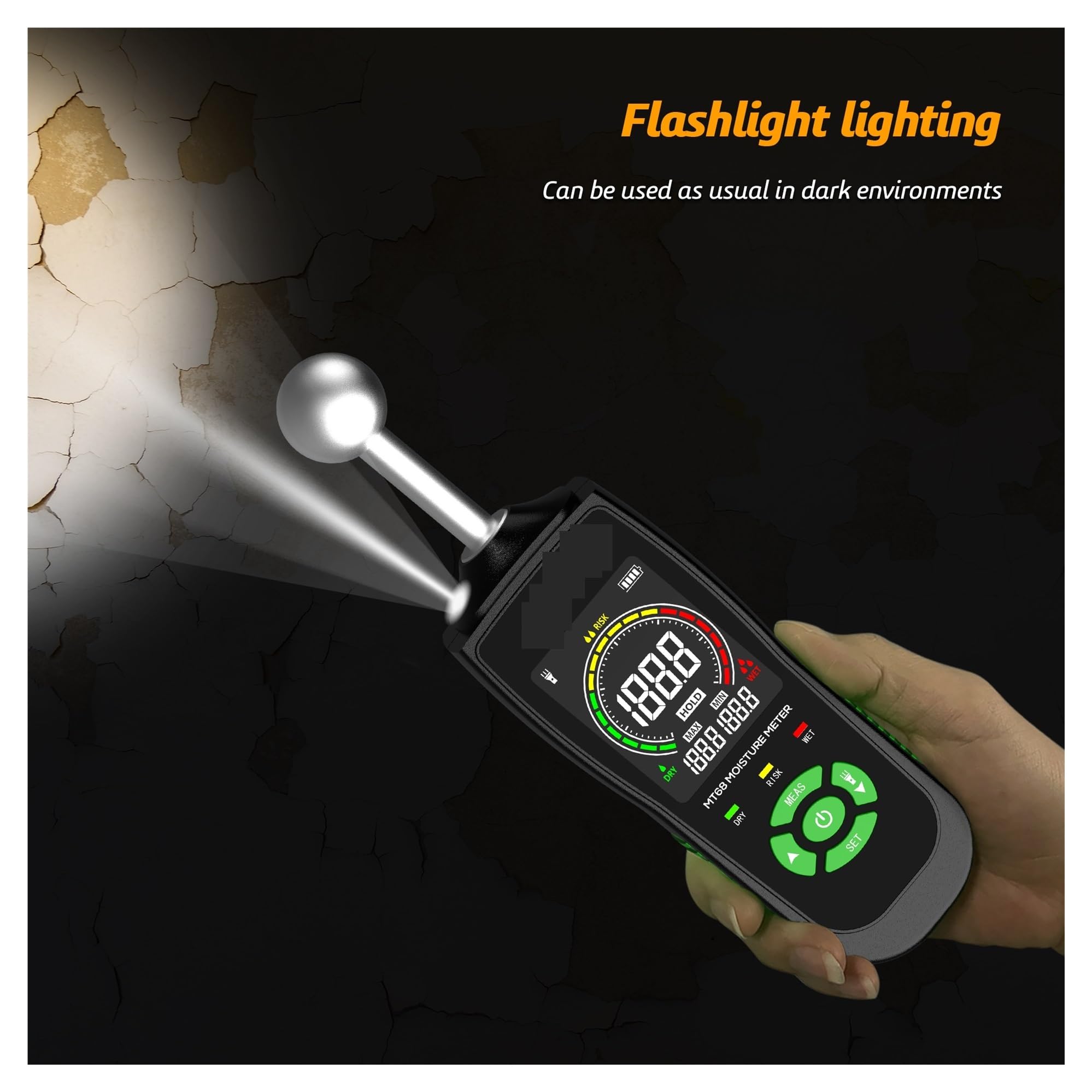 Misuratore di umidità del Legno Digitale MT68 Rilevatore Senza Contatto Schermo LCD Igrometro Allarme Tester Sfere Piccolo Errore
