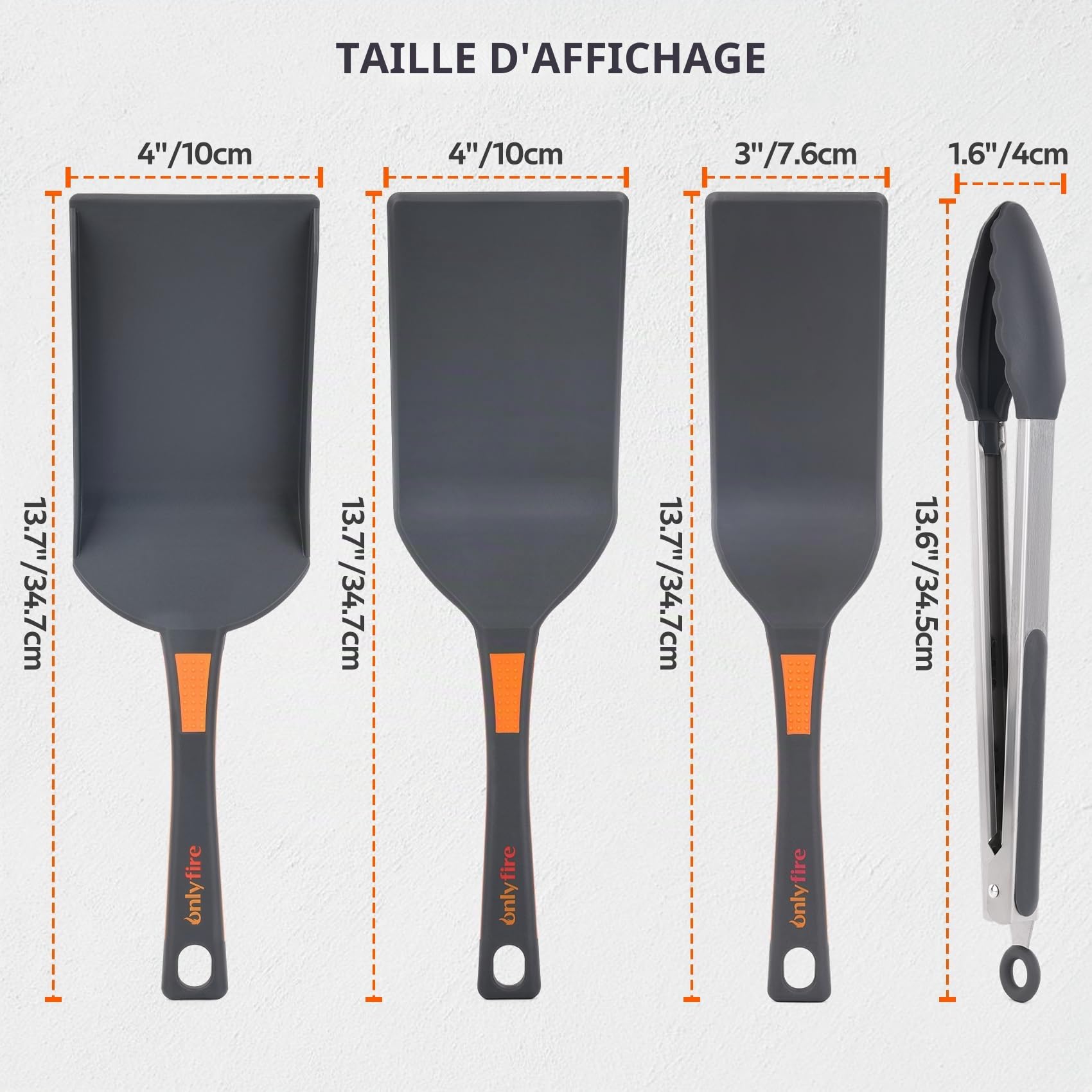 Onlyfire Kit Ustensiles Plancha Barbecue Anti Rayure Spatule Bord Relevé Pince