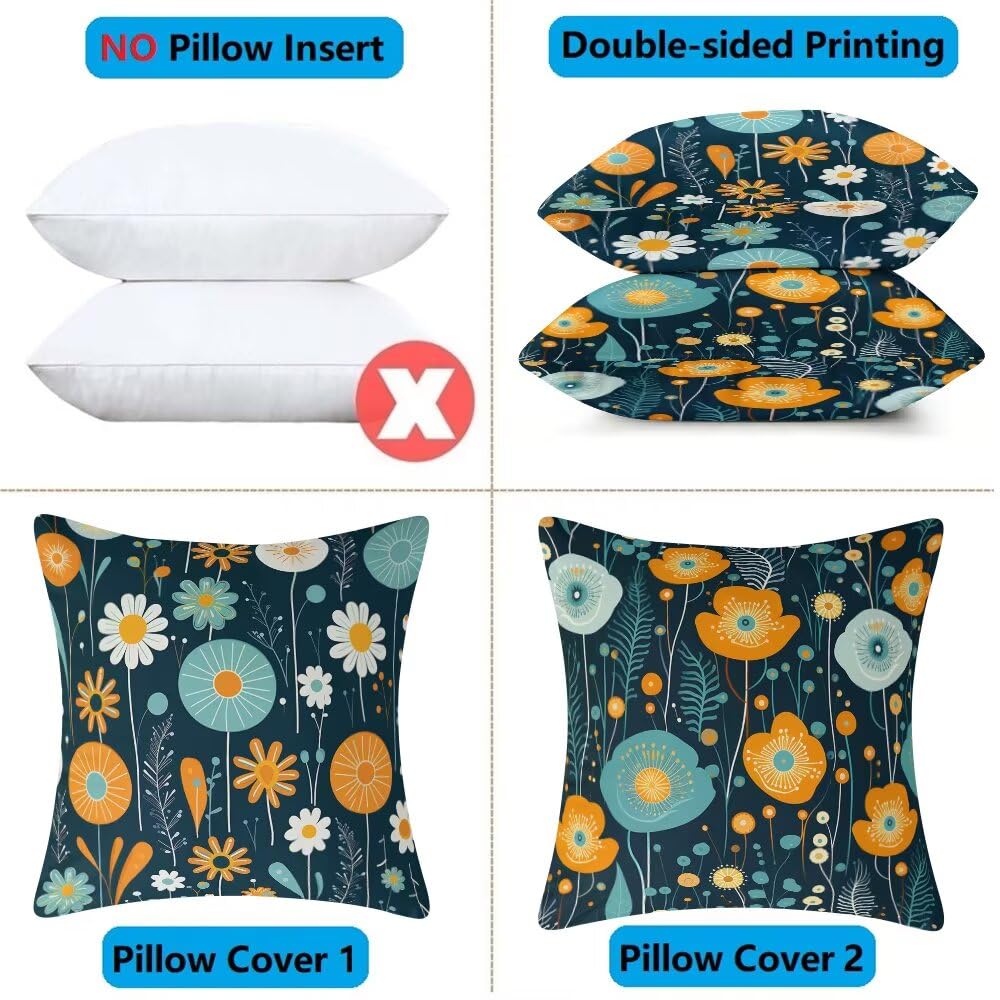 Federe Cuscini Divano 60x60 cm Federe Morbido Copricuscini Blu Intenso in Velluto, 2 Pezzi Copri Cuscini per Divano Cartoon Decorativi Federa Cuscino Floreale per Camera da Letto Soggiorno (IU103)