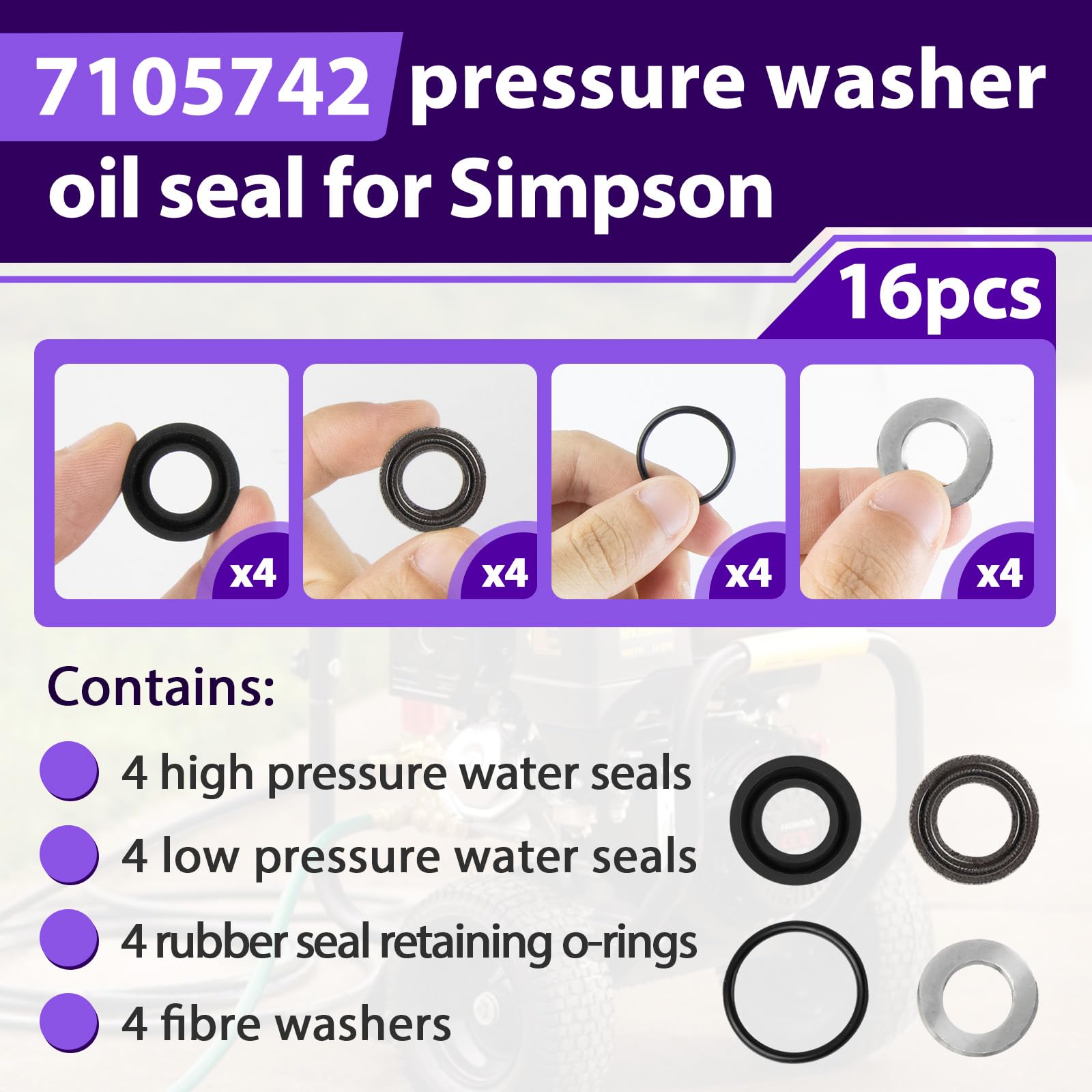 16pcs 7105742 Rondella di Pressione Guarnizione Olio per Simpson, Kit O-Ring Rondella a Bassa e Alta Pressione Adatto per 530001,530002,530008,530009,530016,530028,530030