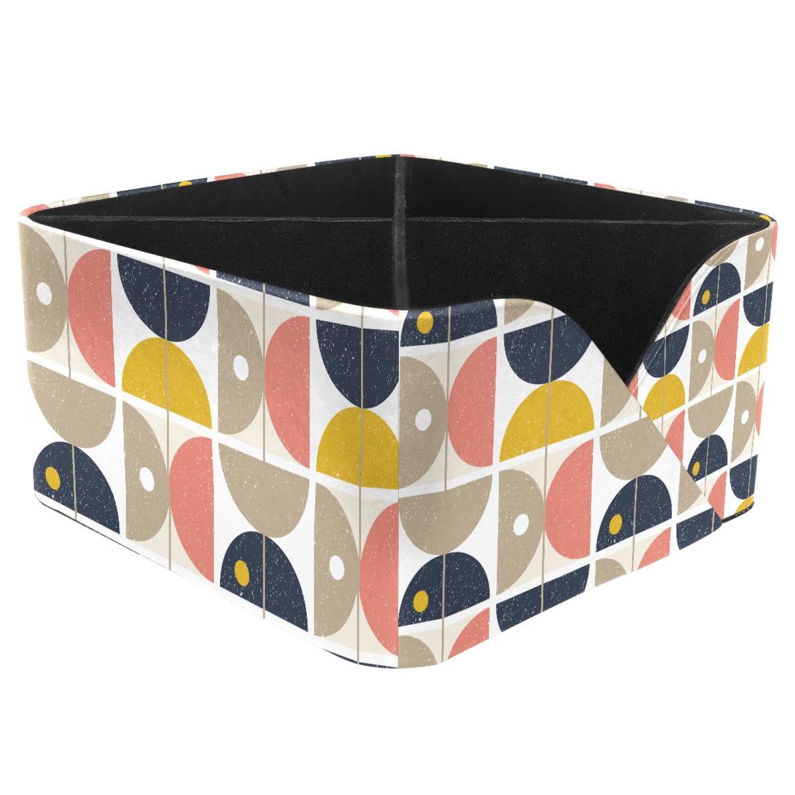KengjuTesu Abstract Geometric Semicircles and Circles Pattern Desktop Organizer Pen Holder, Rectangular Pencil Cup for Office, Study and Makeup Stations
