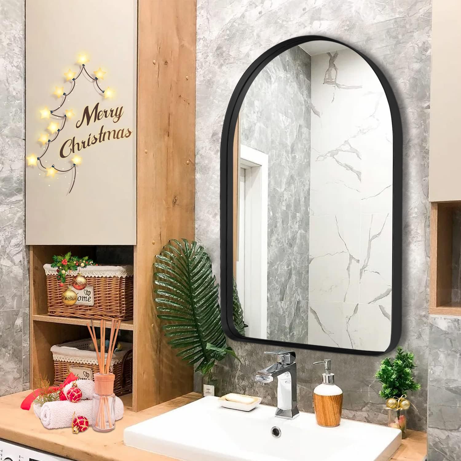 Clavie 20''x30'' Arch Bathroom Mirror, Wall Mounted Mirror, Black Vanity Wall Mirror Metal Frame for Bedroom, Entryway, Living Room, 20''×30''