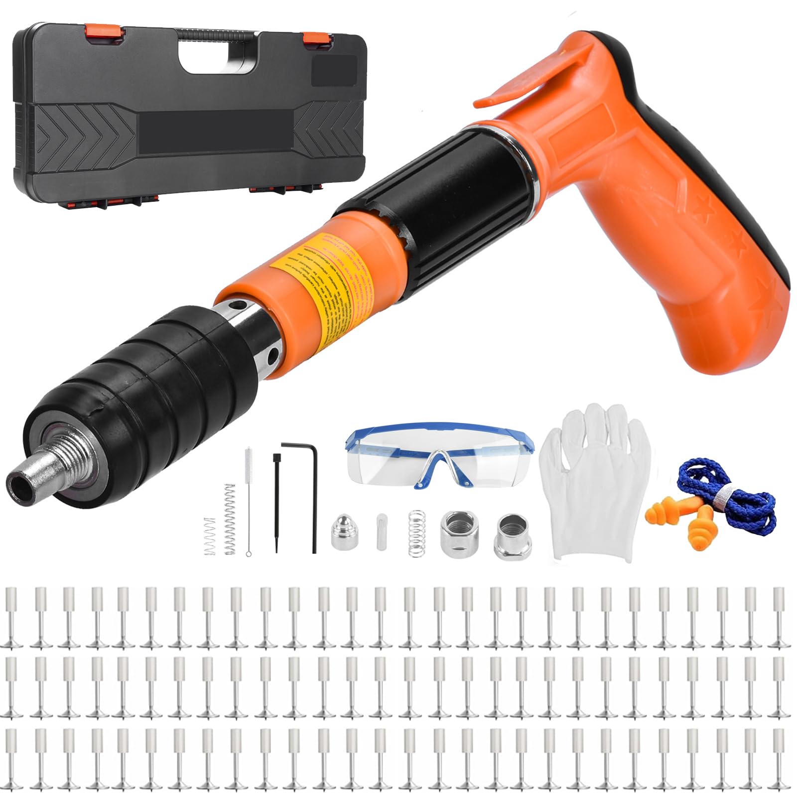 Pistolet a Clou Manuel avec 110 Clous Ronds, Pistolet Cloueur Beton, 5 Vitesses Clou Rivet Gun Beton, Pistolet à Clous Beton Portable, Pistolet à Clous en Acier, Kit pour Ongles en Béton