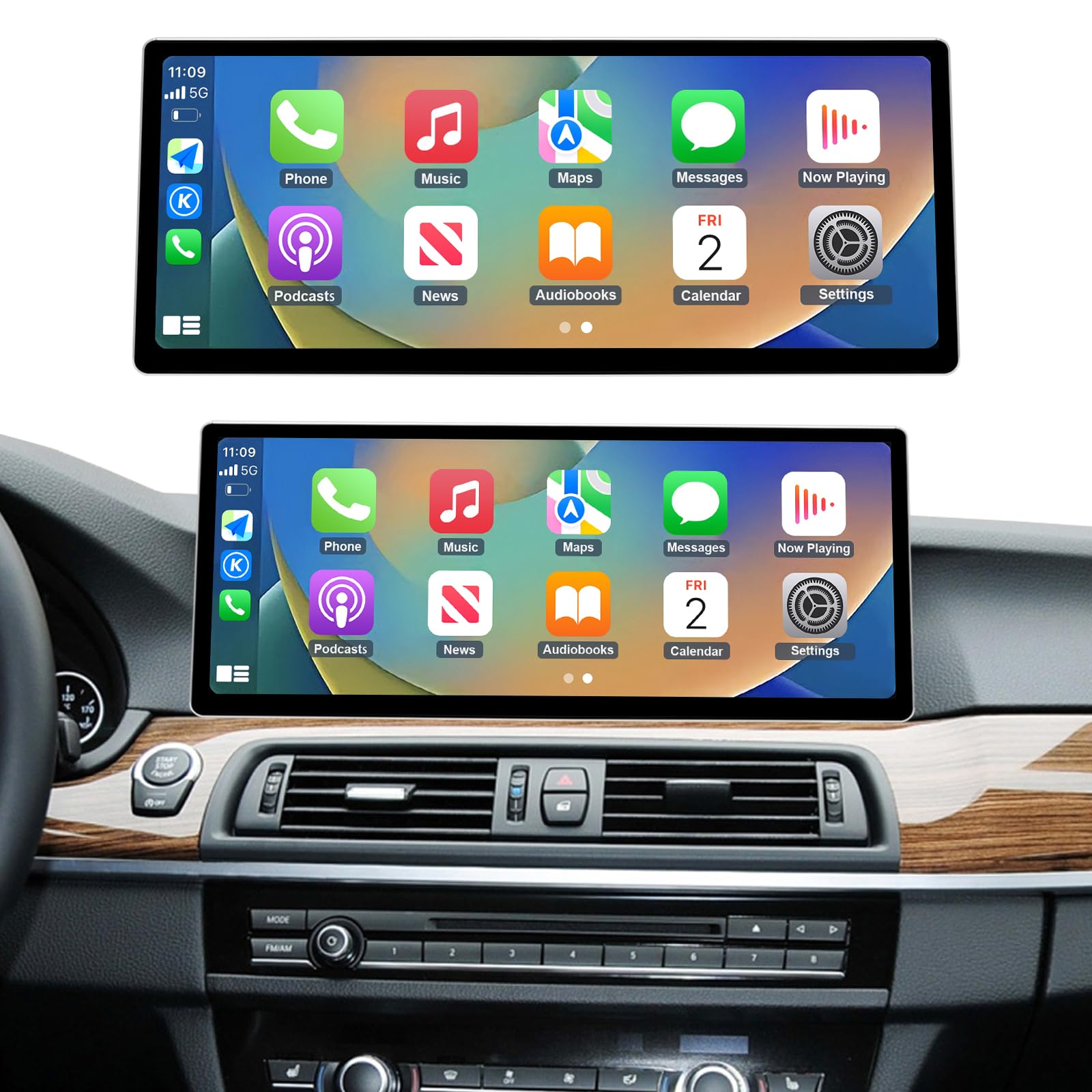 Radio para Coche de 12,3'' con Apple CarPlay, Android Auto, Mirrorlink y GPS para BMW Serie 5 F10/F11 (2012-2016) con Pantalla táctil NBT, navegación GPS y DSP Integrado
