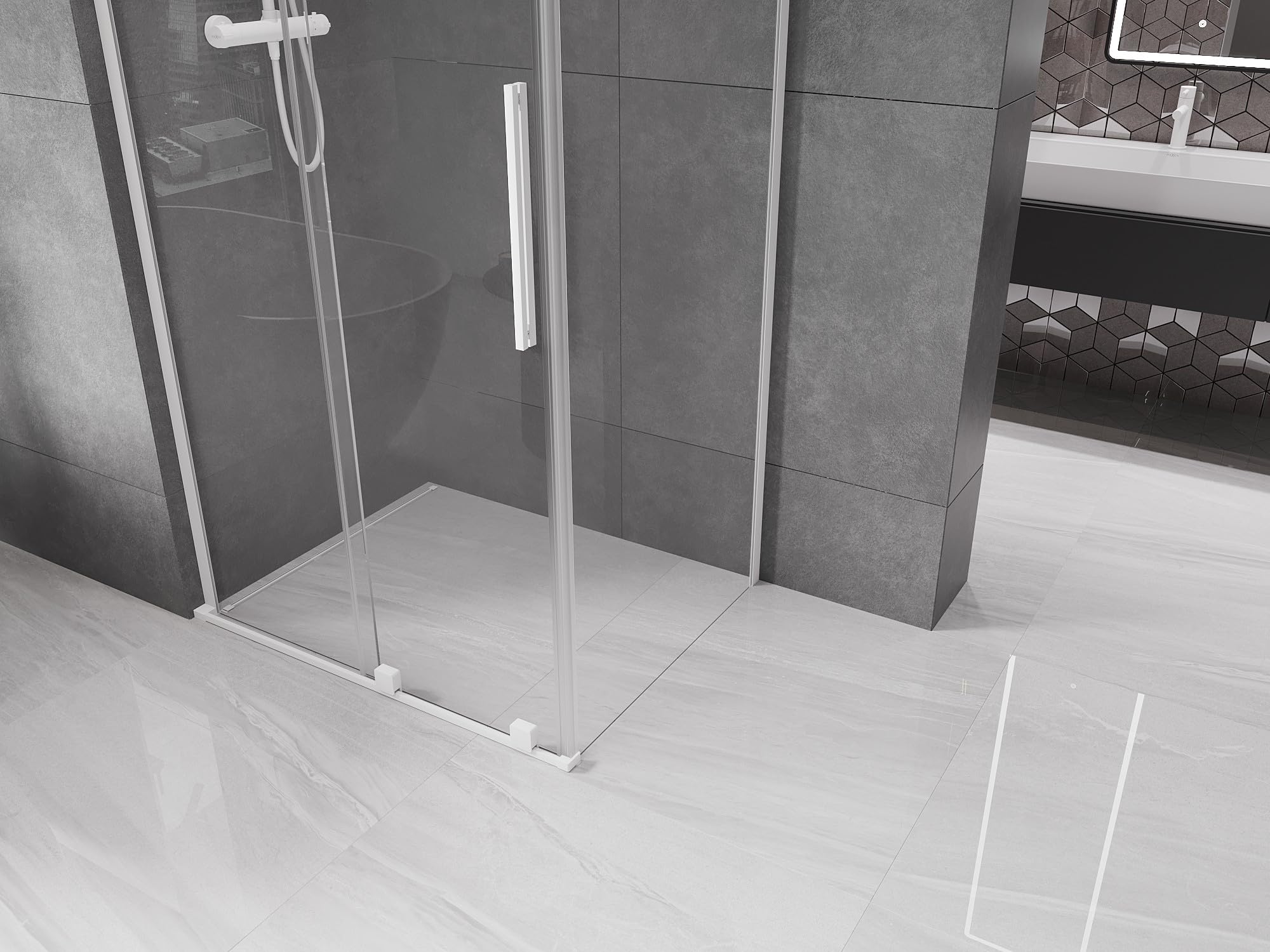 Mexen - Velar L Box doccia estensibile 120 x 90 cm, trasparente, bianco