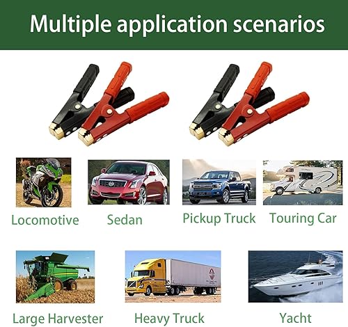 Miniatura 5 de 4 abrazaderas de cable de puente de batería, abrazaderas de batería de automóvil de cobre puro resistente, abrazaderas de cocodrilo de batería de