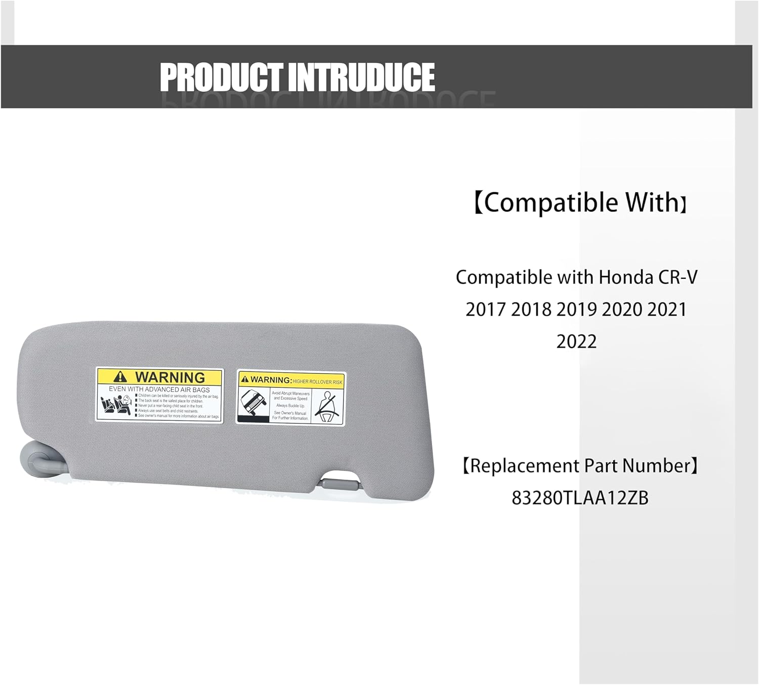 Driver Left Side Sun Visor Compatible with Honda CR-V 2017 2018 2019 2020 2021 2022 Sunshade Replace 83280TLAA12ZB (Gray, Driver Side)
