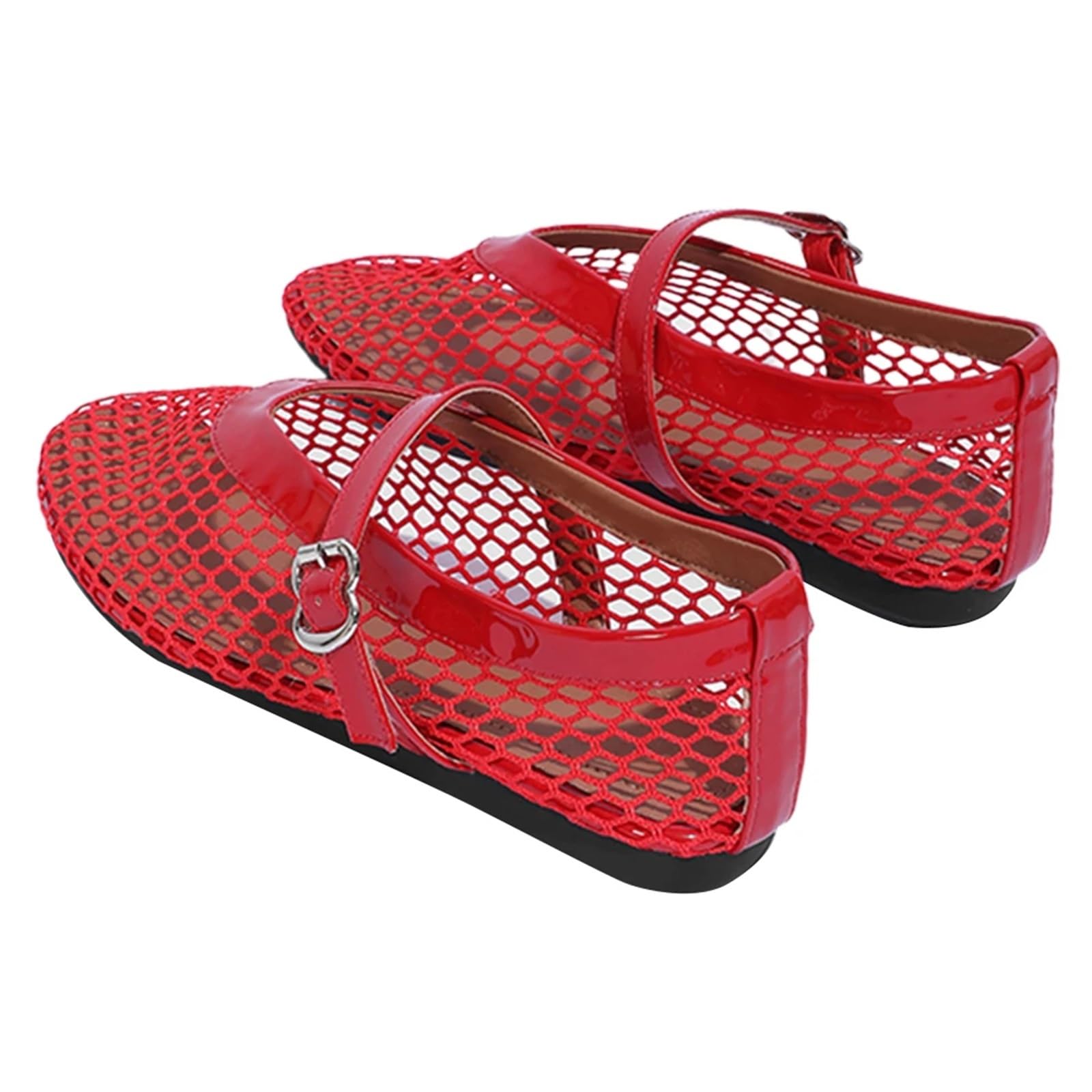 Mesh-Ballerinas mit verstellbarem Schnallenriemen, Flache Fischnetz-Sandalen, atmungsaktiv, for Damen, lässig, Büro Für Damen